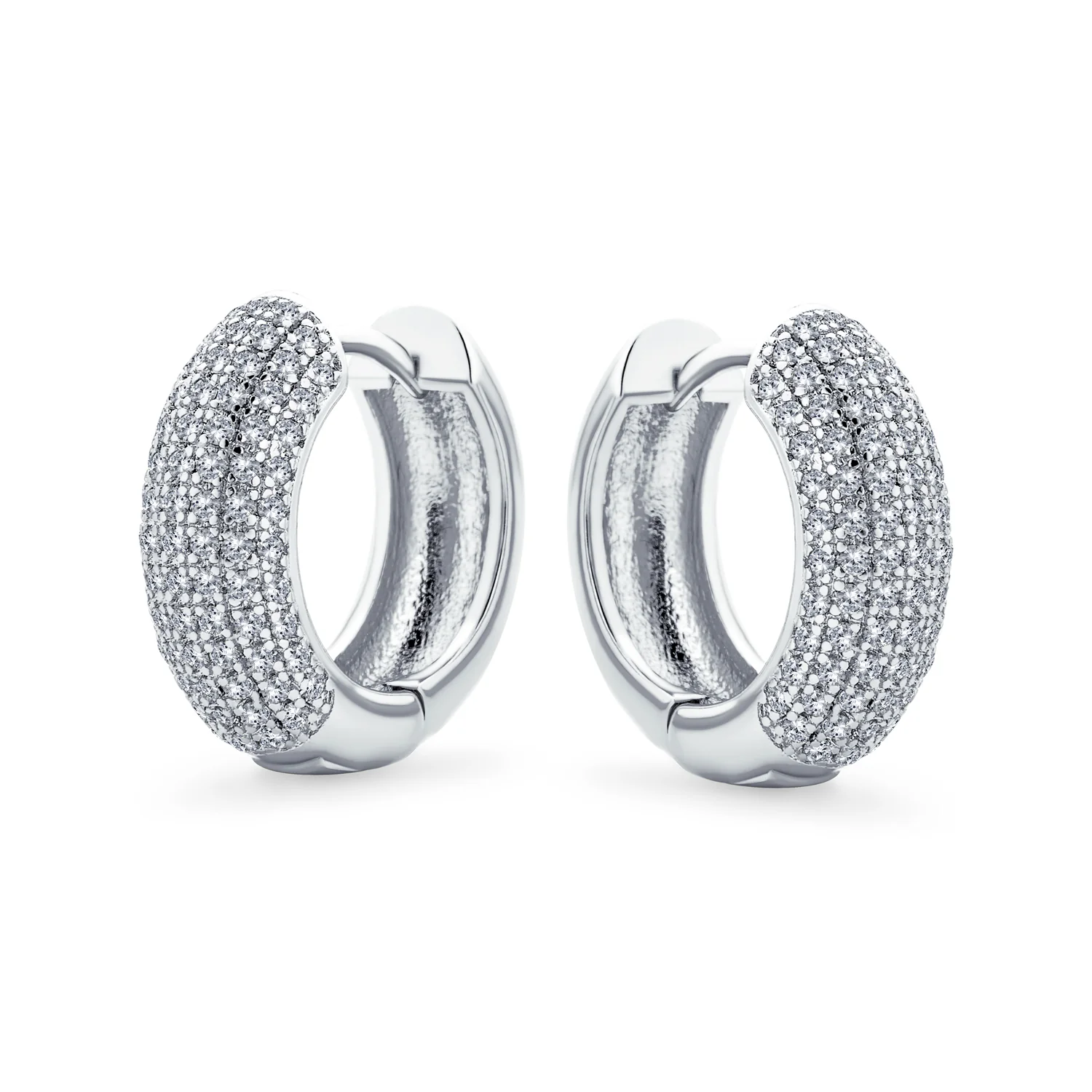 Bridal CZ Micro Pave Slender Huggie Hoop Earrings - Image 4