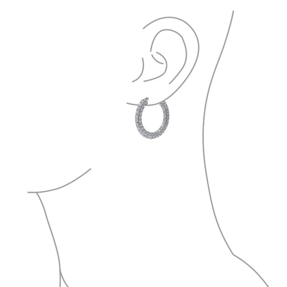 Bridal CZ Hoop Earrings Silver Plated Brass 1.3" Diameter Pave Statement Jewelry - Image 3