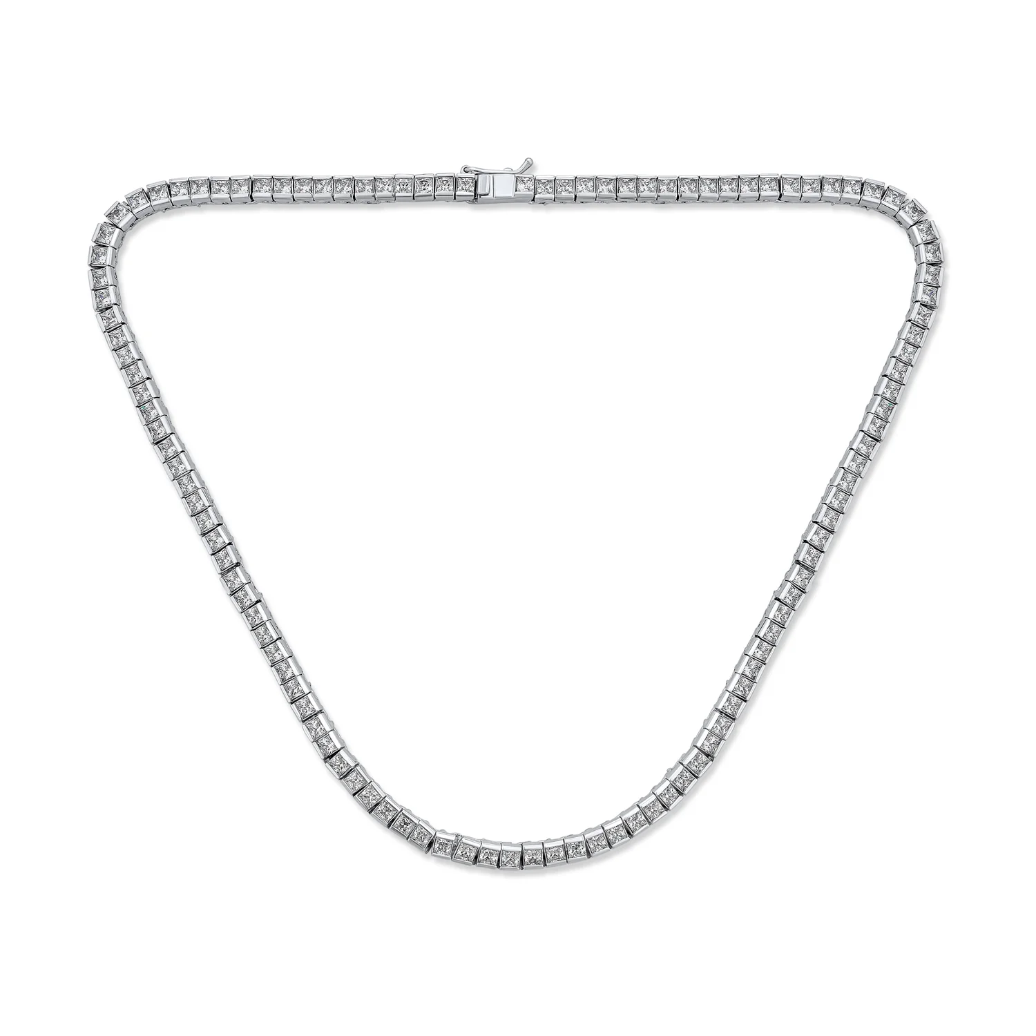 Cocktail Bridal CZ Princess Cut Channel Set Statement Tennis Necklace Collar Silver Plated - Image 2