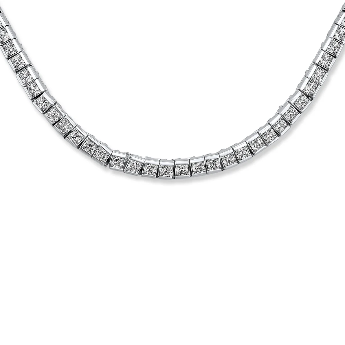 Cocktail Bridal CZ Princess Cut Channel Set Statement Tennis Necklace Collar Silver Plated - Image 4