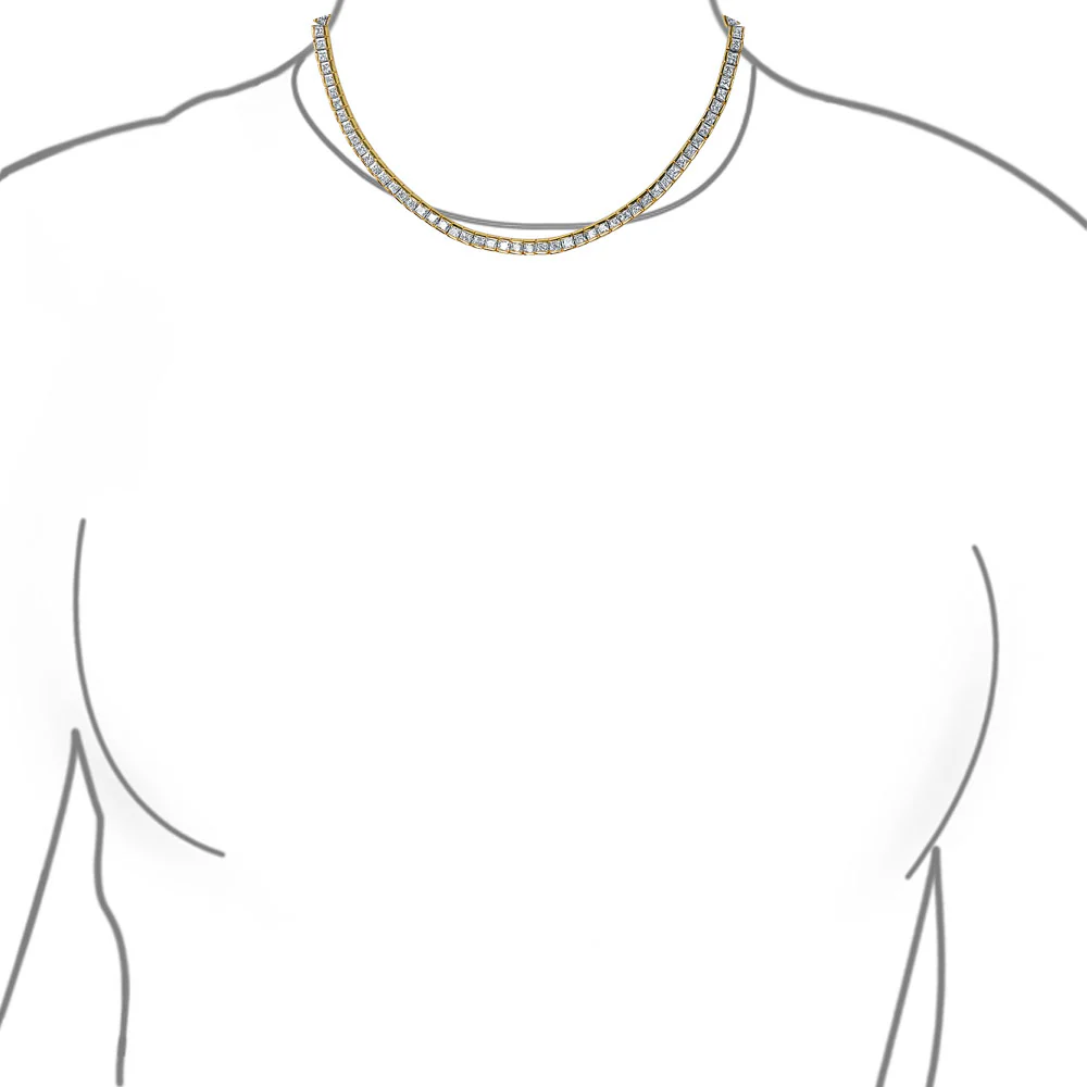 Cocktail Bridal CZ Princess Cut Channel Set Statement Tennis Necklace Collar Silver Plated - Image 7