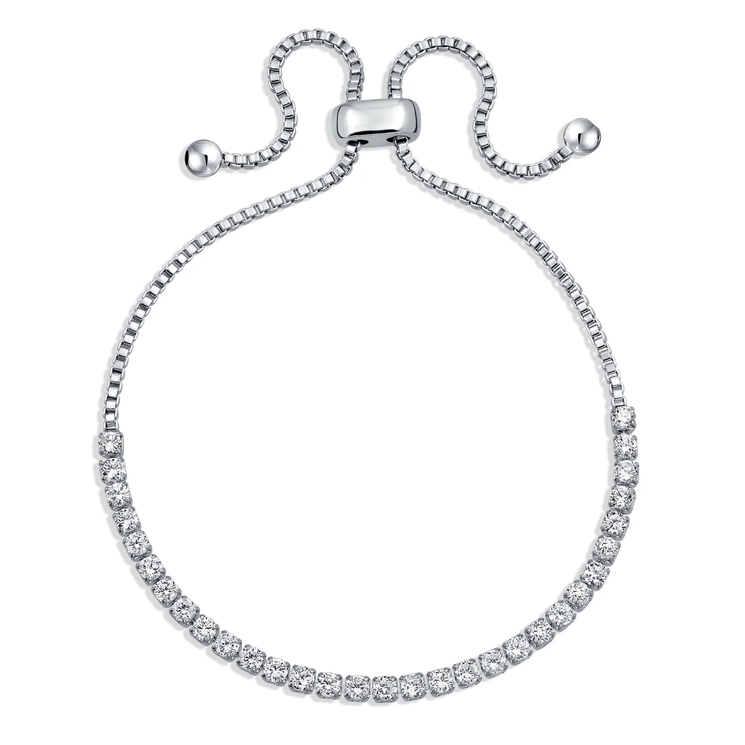 Cubic Zirconia Bolo Style CZ Slide Tennis Bracelet Gold Silver Plated Adjustable