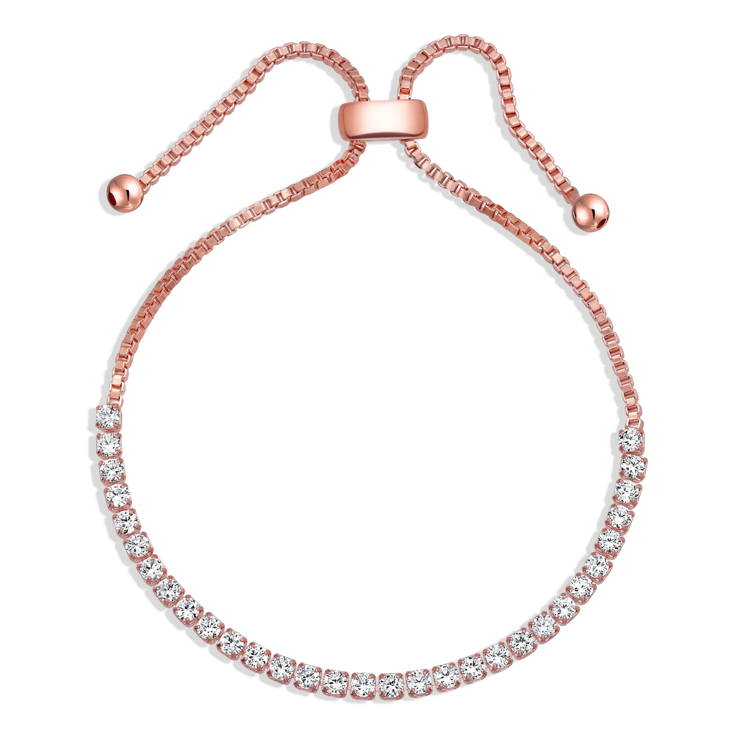 Cubic Zirconia Bolo Style CZ Slide Tennis Bracelet Gold Silver Plated Adjustable - Image 2