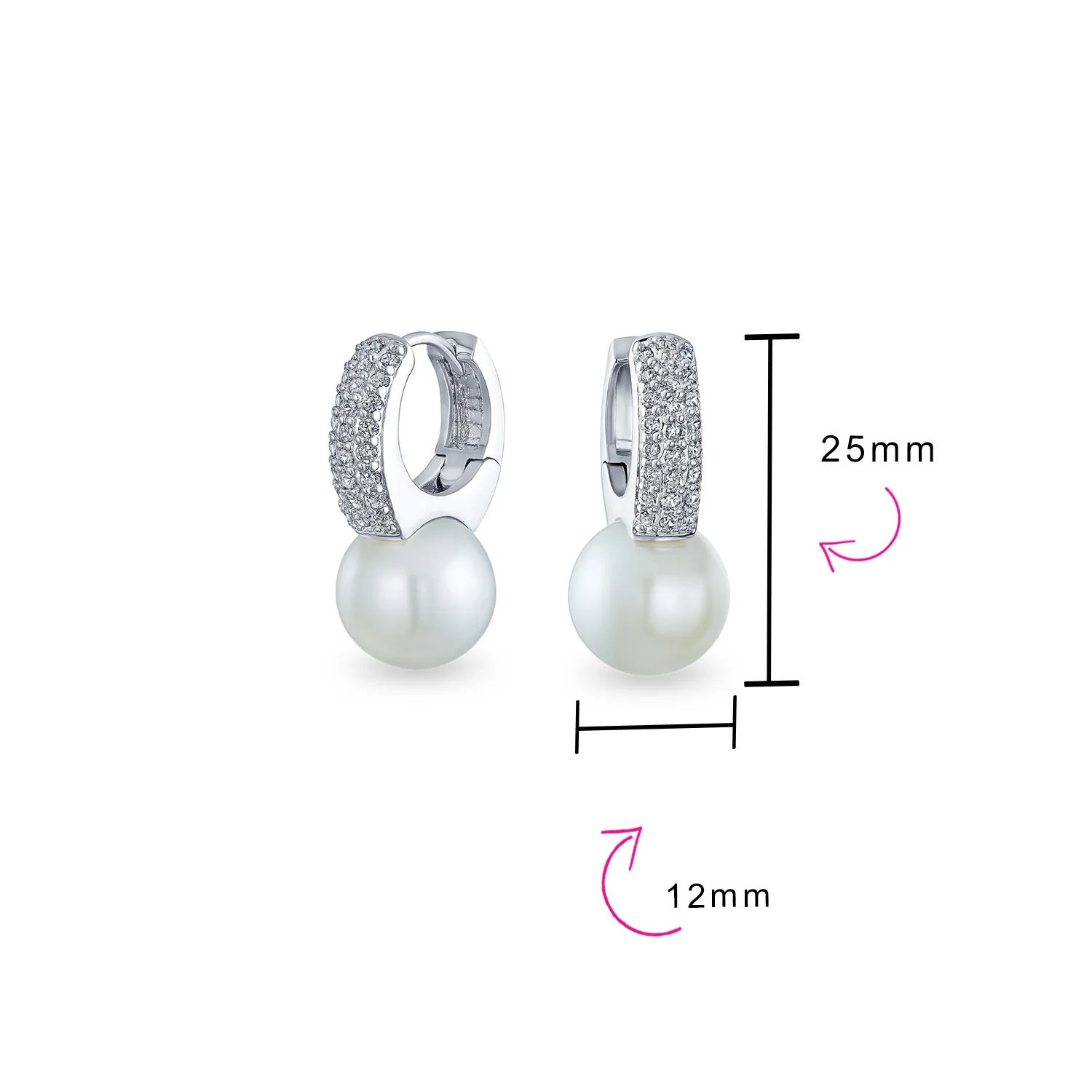 Elegant Bride White Pearl CZ Encrusted Cubic Zirconia Mini Hoop Huggie Drop Earrings - Image 4