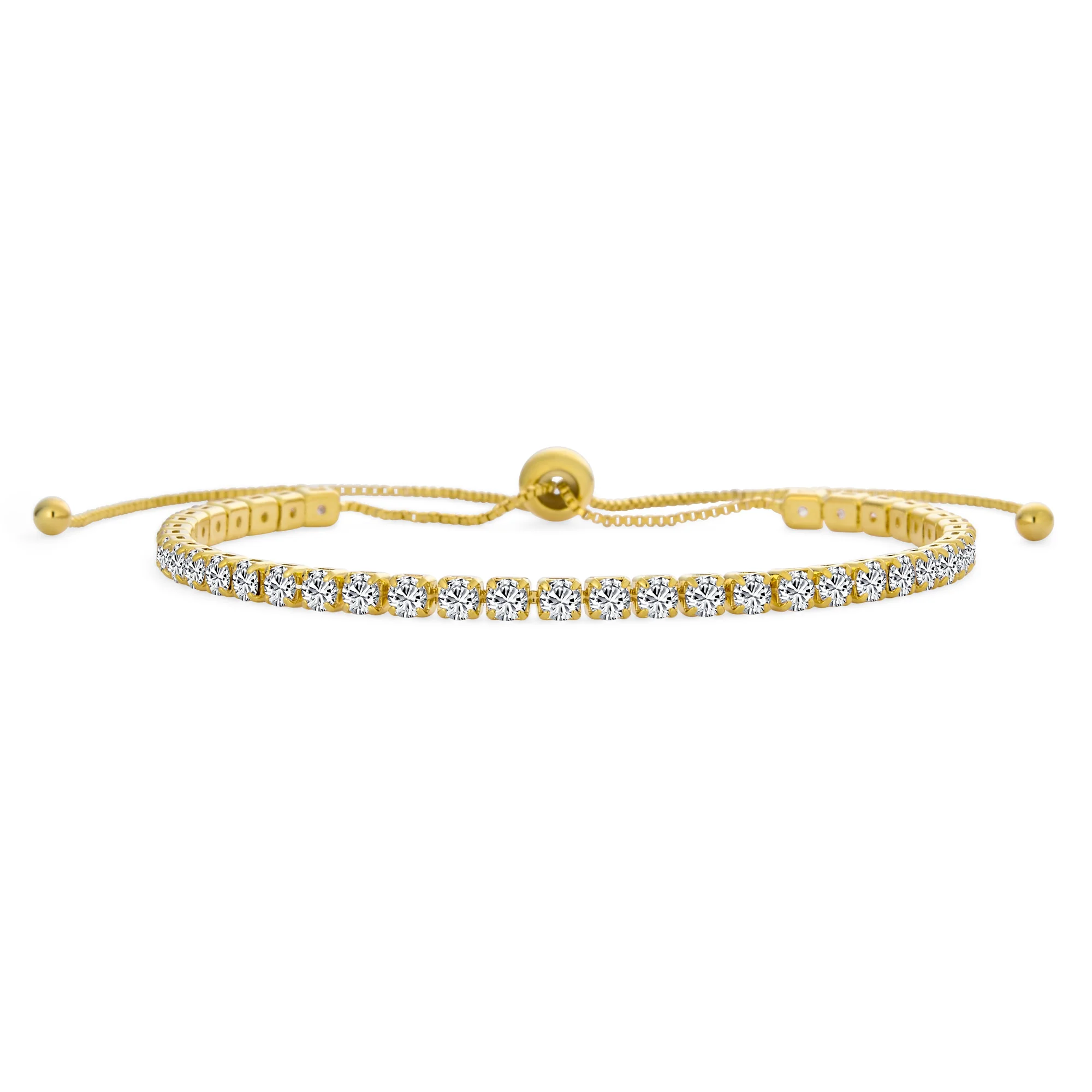 Dainty CZ Slide Bolo Style Tennis Bracelet Rhodium Plated Brass - Image 2