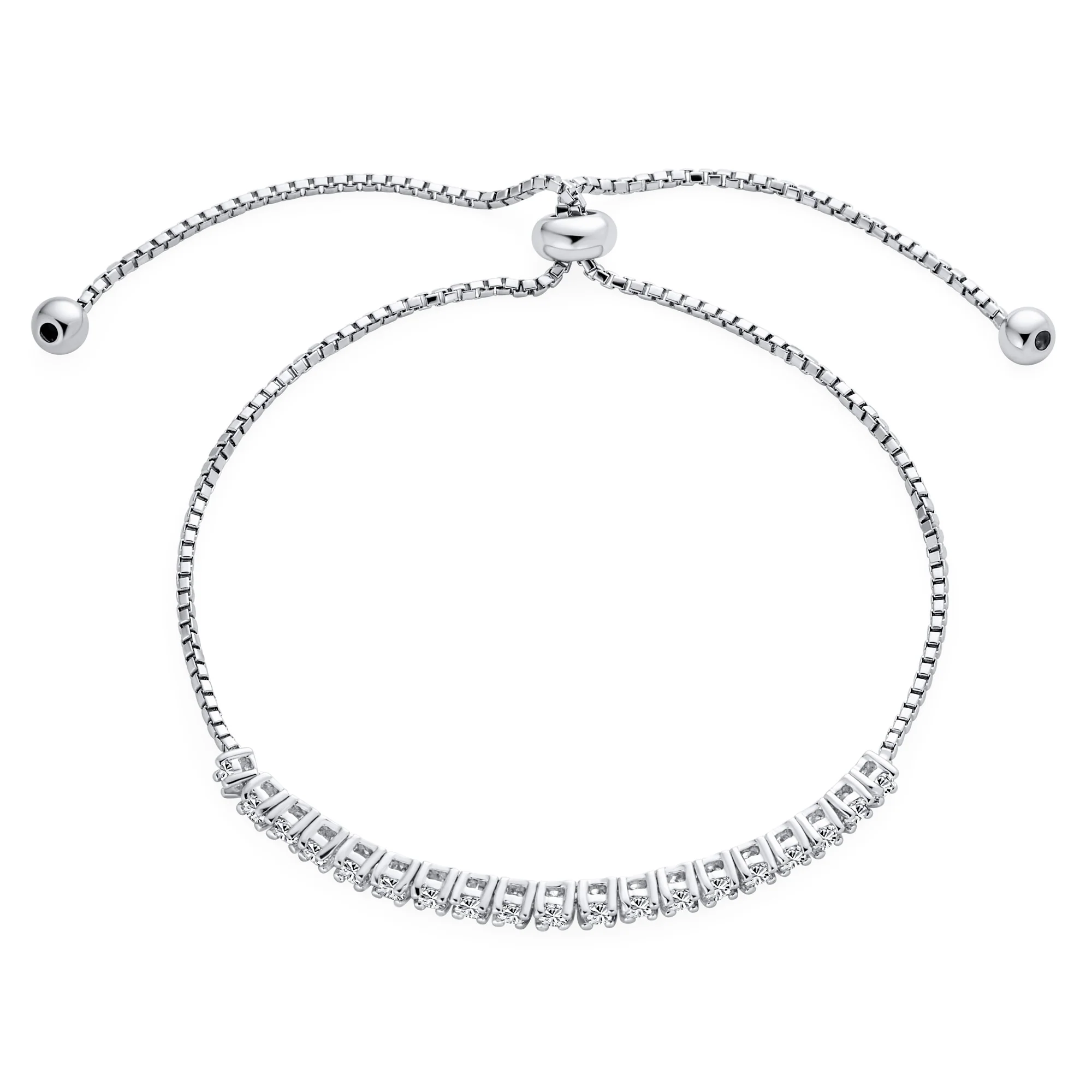 Dainty CZ Slide Bolo Style Tennis Bracelet Rhodium Plated Brass - Image 3