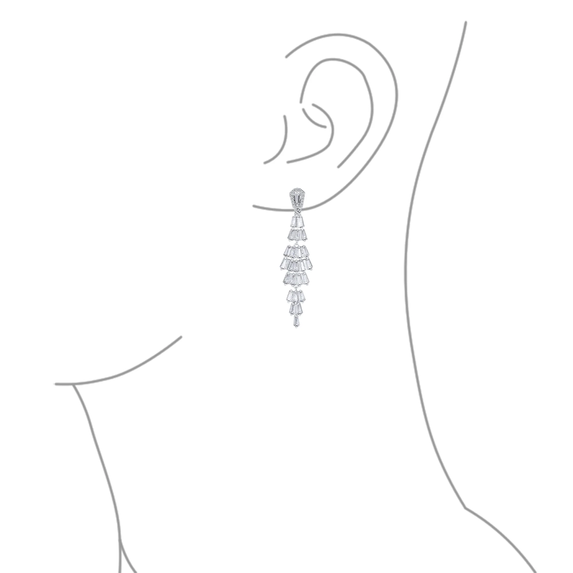 Art Deco Bridal CZ Dangle Chandelier Earrings Silver Plated - Image 3