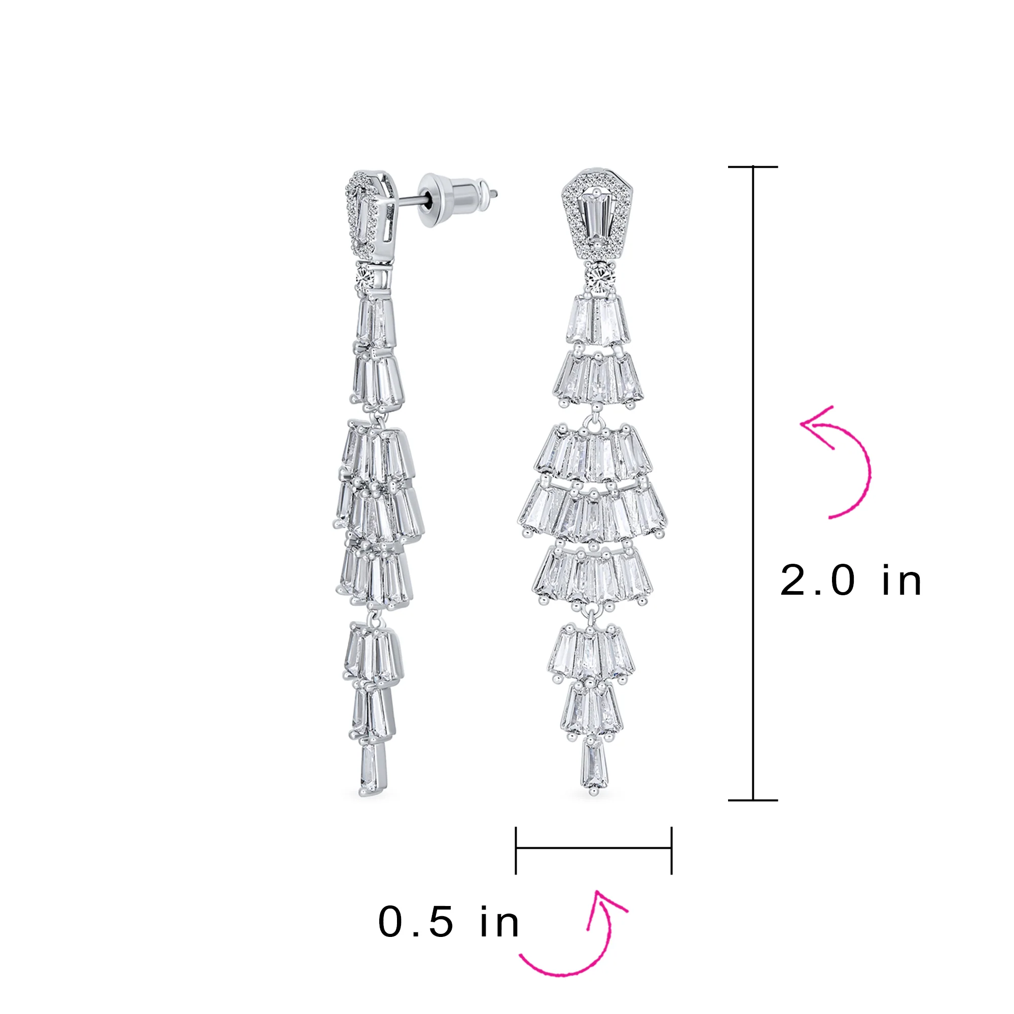 Art Deco Bridal CZ Dangle Chandelier Earrings Silver Plated - Image 4