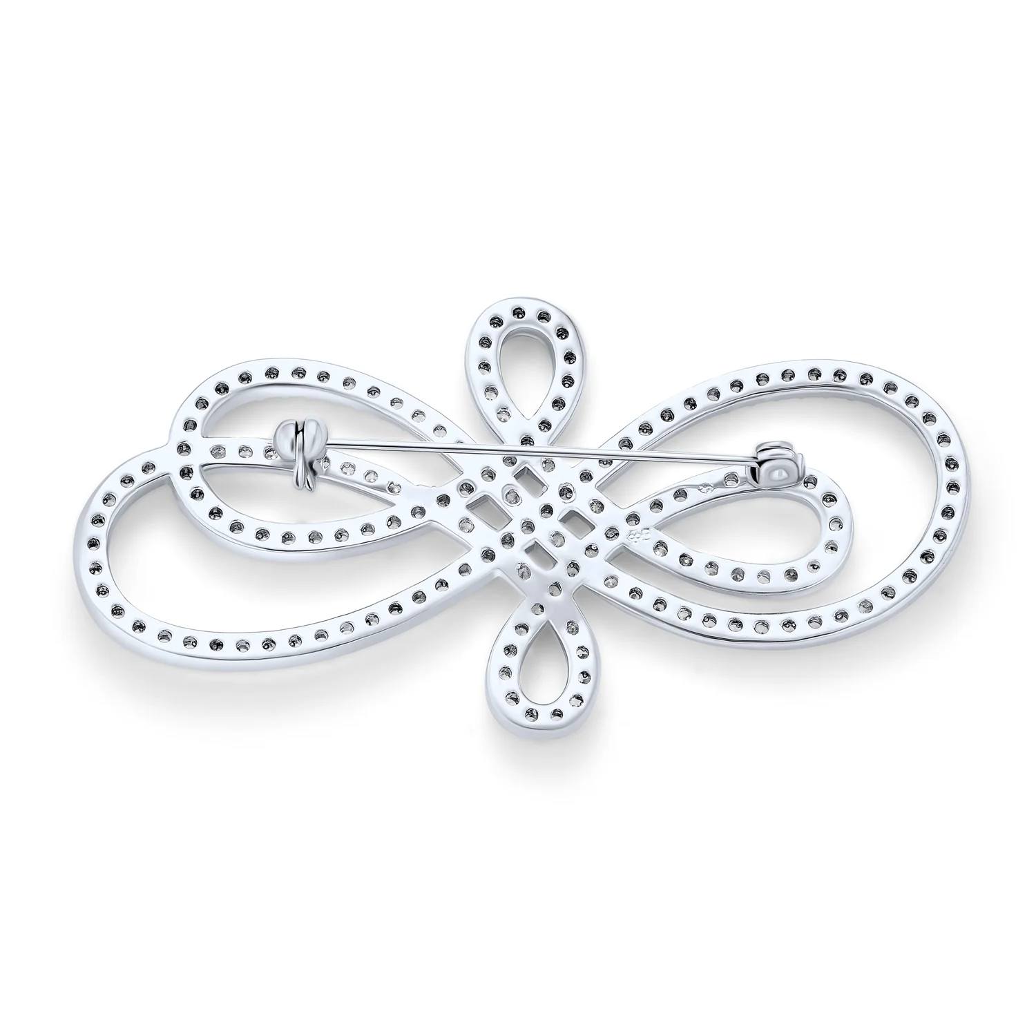 Fashion Statement Large Swirl Cubic Zirconia Art Deco Style Infinity Brooch Scarf Pin Silver Plated - Image 2
