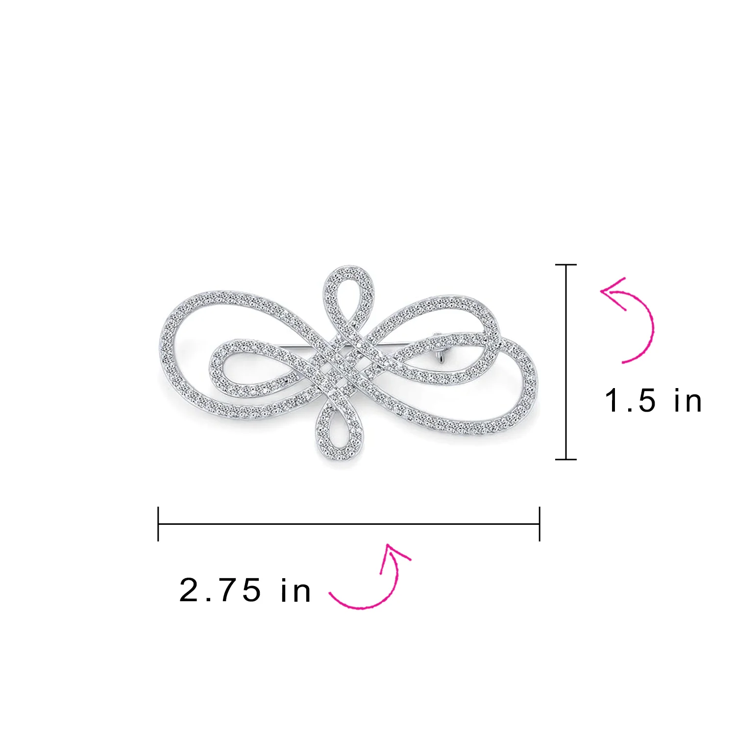 Fashion Statement Large Swirl Cubic Zirconia Art Deco Style Infinity Brooch Scarf Pin Silver Plated - Image 4