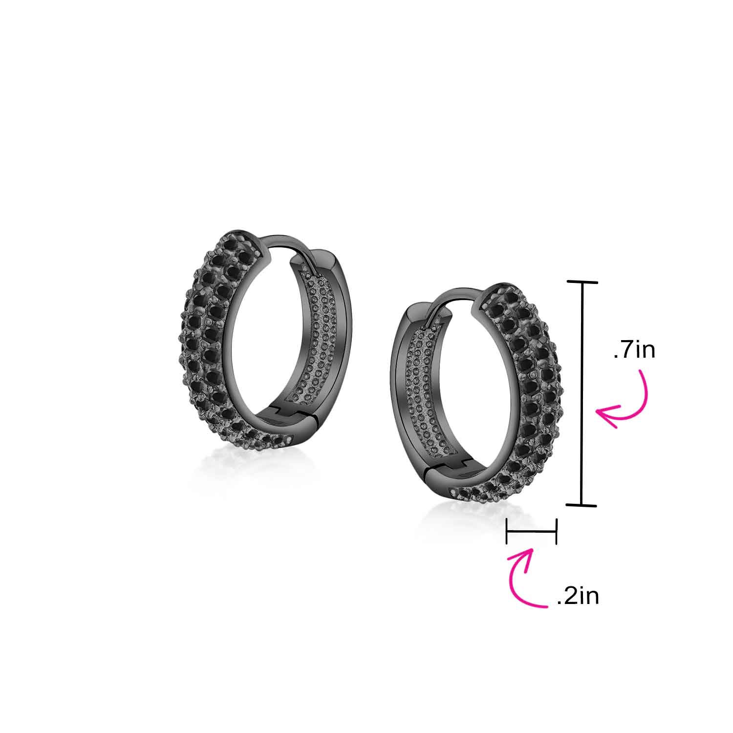 Fancy Wide 3 Row Cubic Zirconia CZ Cocktail Hoop Earrings Black Rose Gold Plated - Image 10