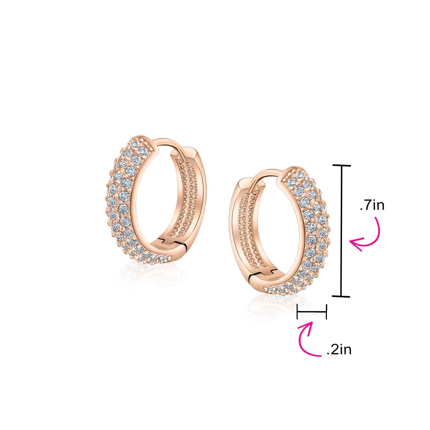 Fancy Wide 3 Row Cubic Zirconia CZ Cocktail Hoop Earrings Black Rose Gold Plated - Image 11