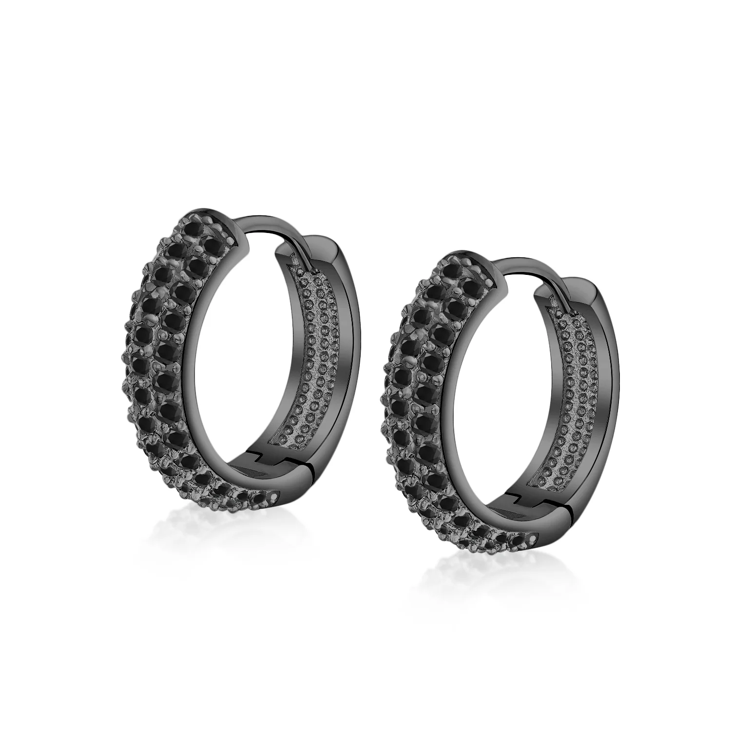 Fancy Wide 3 Row Cubic Zirconia CZ Cocktail Hoop Earrings Black Rose Gold Plated - Image 5
