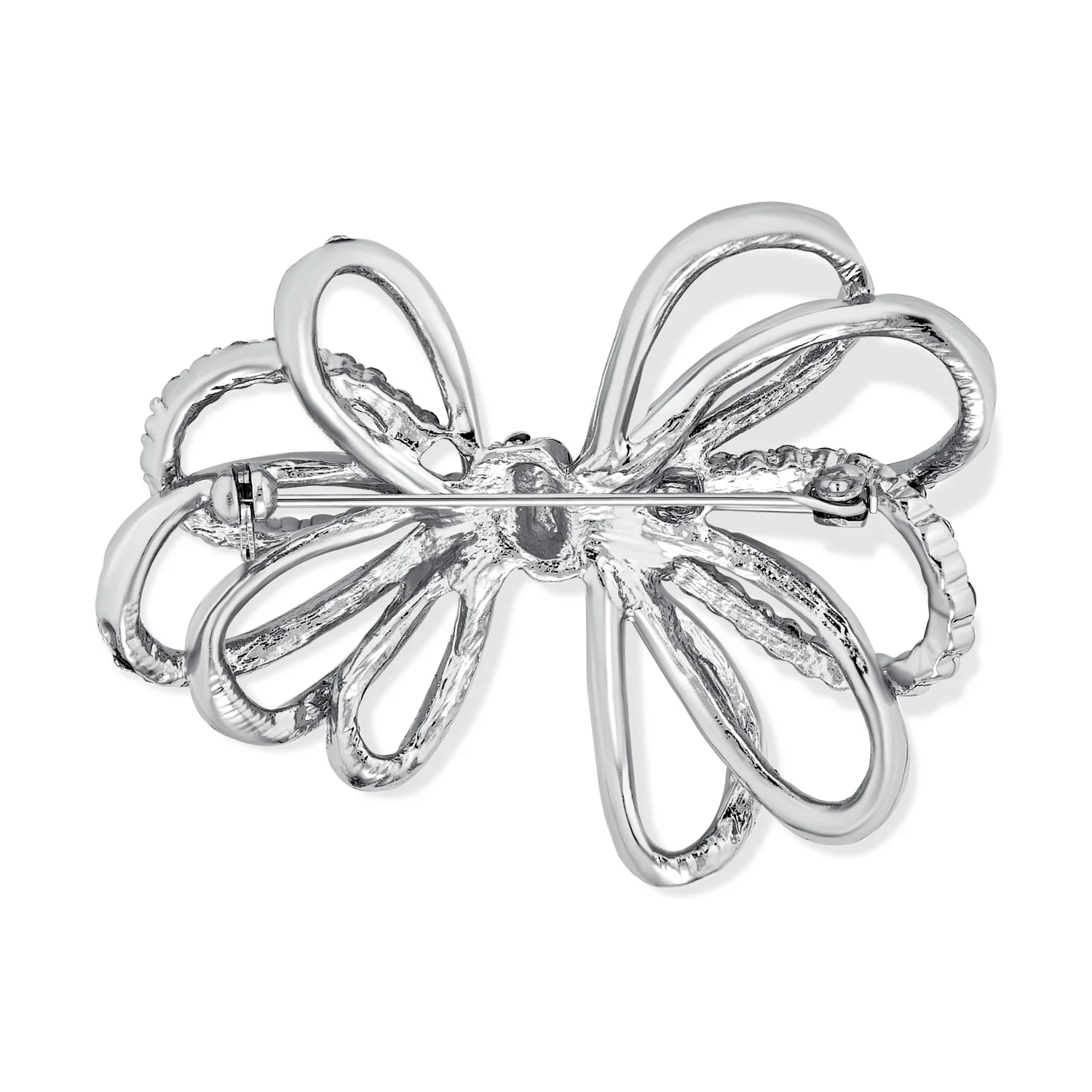 Set of 2 Large Bridal Holiday Crystal Wedding Bow Brooch Pin Silver Gold Plated - Image 2