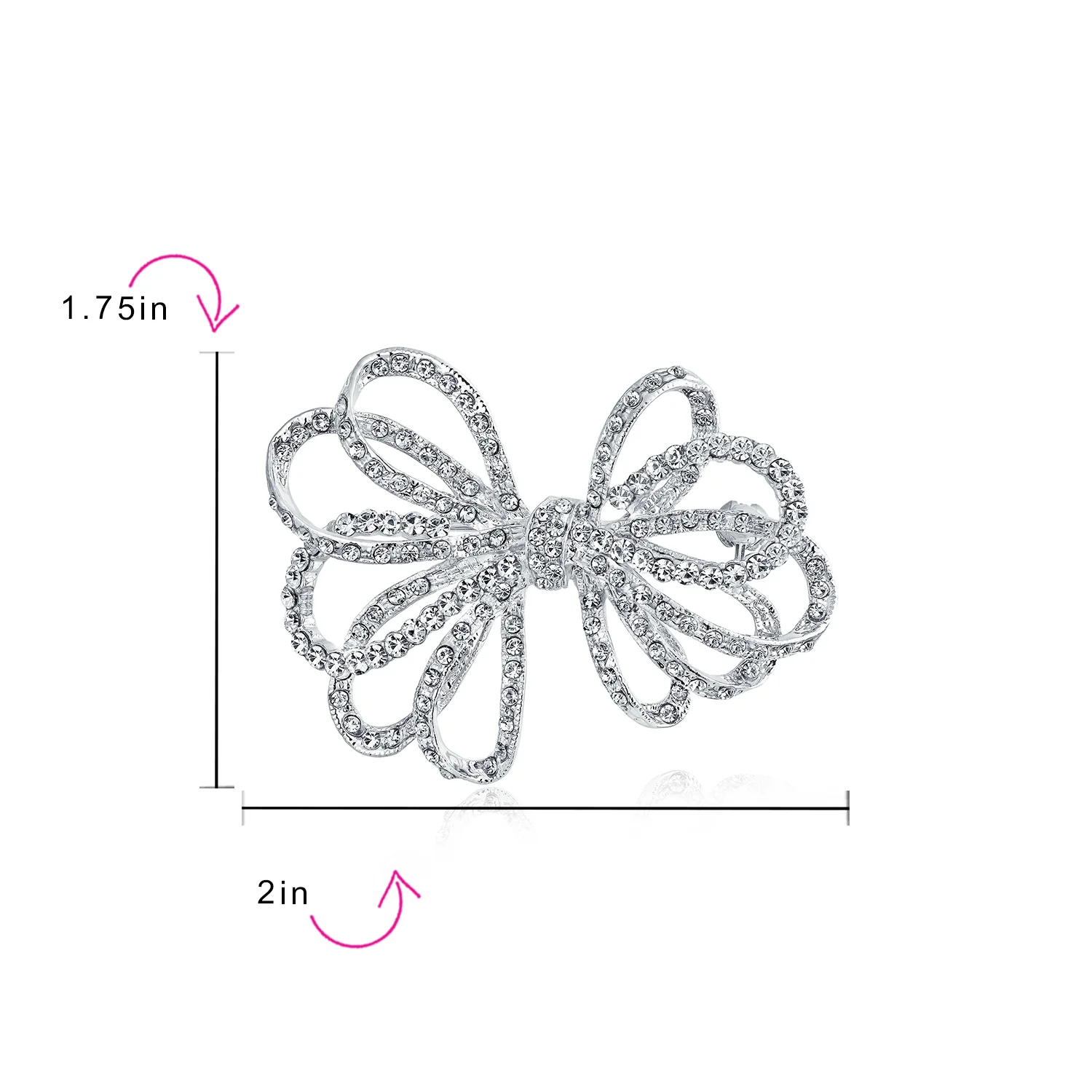 Set of 2 Large Bridal Holiday Crystal Wedding Bow Brooch Pin Silver Gold Plated - Image 4