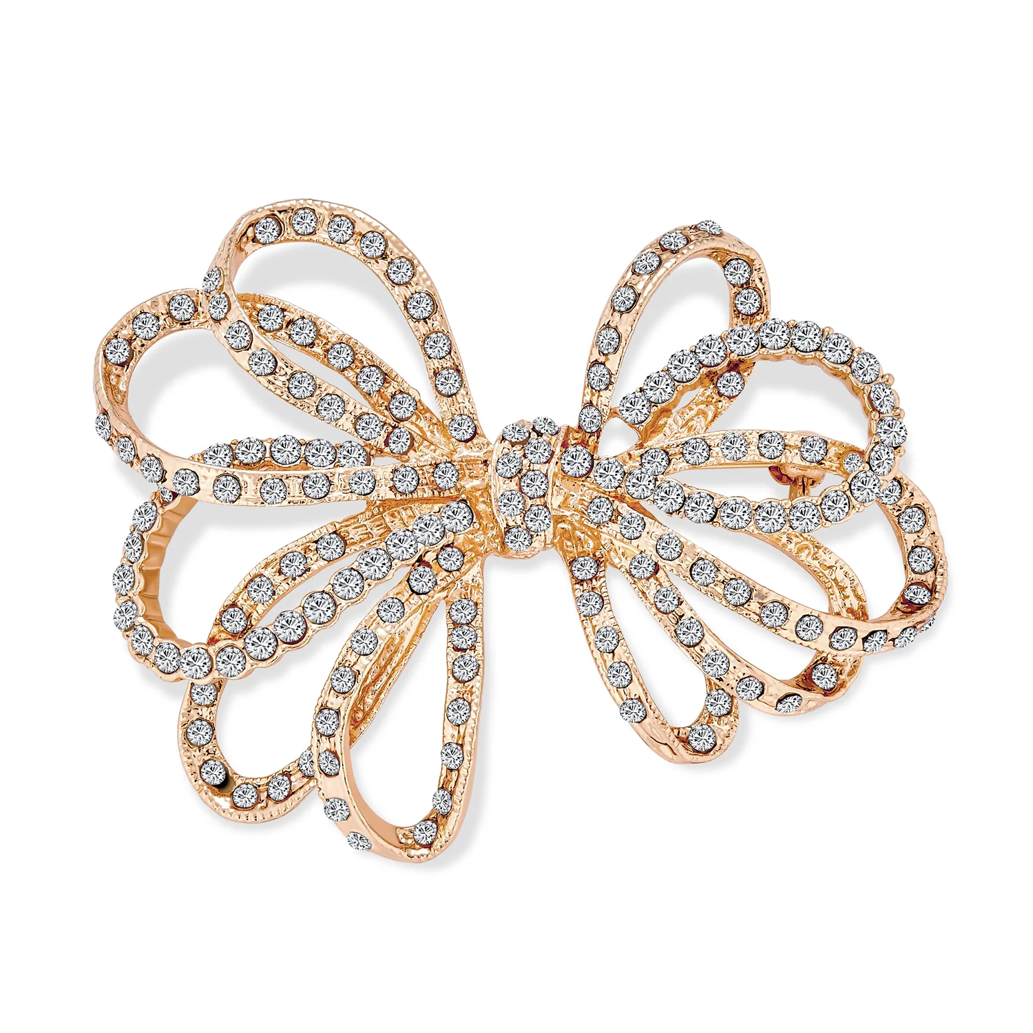 Large Bridal Holiday Statement Crystal Wedding Bow Brooch Pin Gold Plated - Image 2