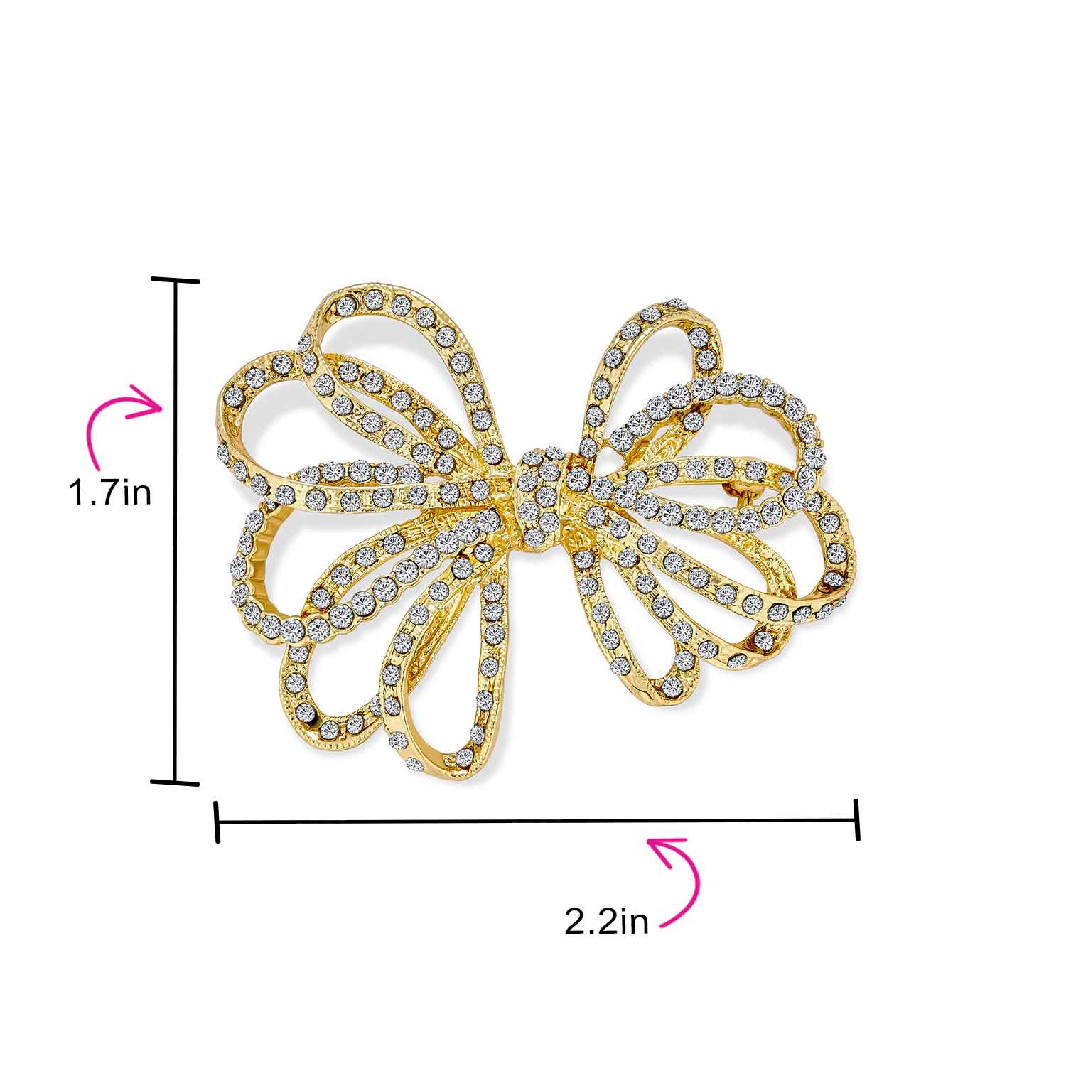 Large Bridal Holiday Statement Crystal Wedding Bow Brooch Pin Gold Plated - Image 7