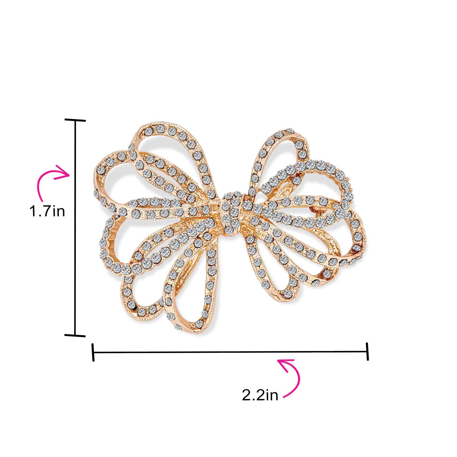Large Bridal Holiday Statement Crystal Wedding Bow Brooch Pin Gold Plated - Image 8