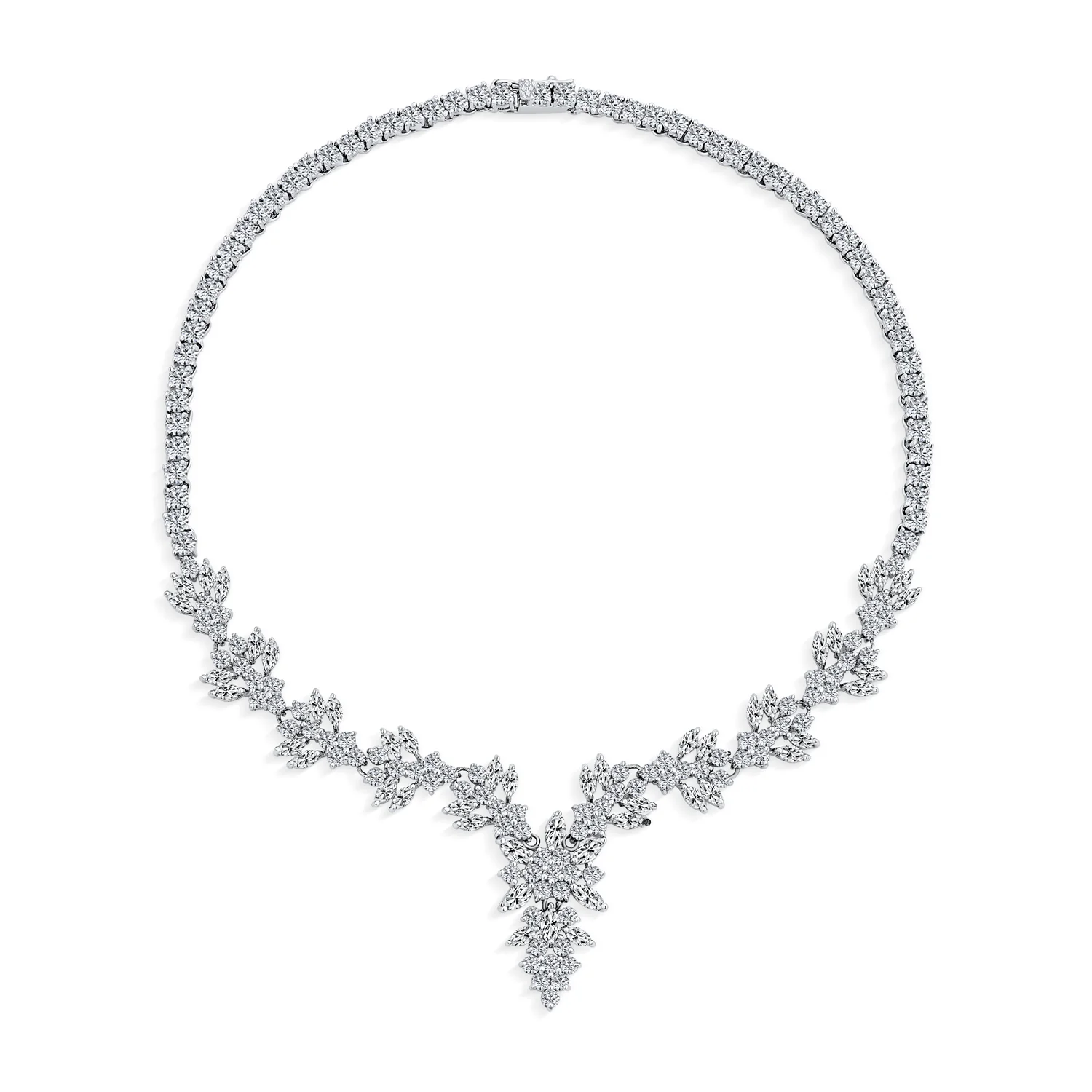 Vintage Style Marquise Leaf Cubic Zirconia CZ Collar Statement Necklace & Earrings Jewelry Set - Image 2