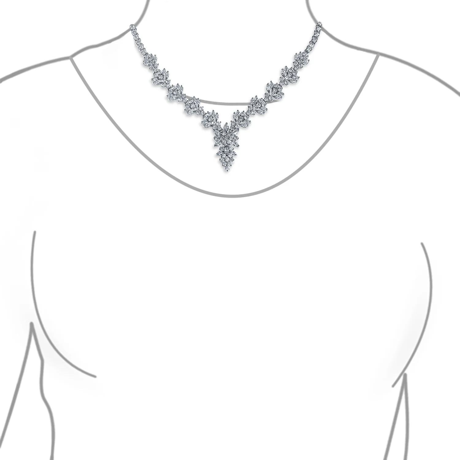 Vintage Style Marquise Leaf Cubic Zirconia CZ Collar Statement Necklace & Earrings Jewelry Set - Image 4