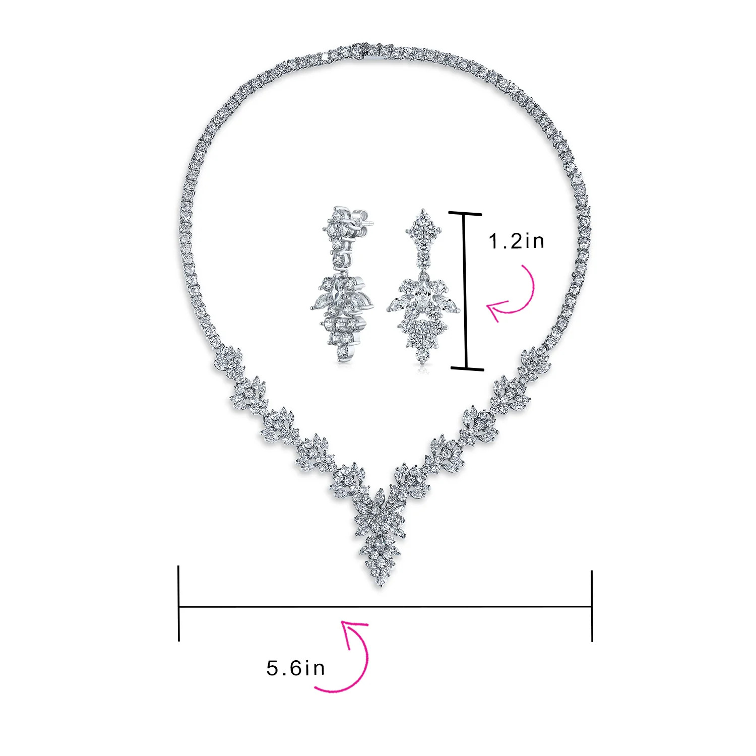 Vintage Style Marquise Leaf Cubic Zirconia CZ Collar Statement Necklace & Earrings Jewelry Set - Image 6