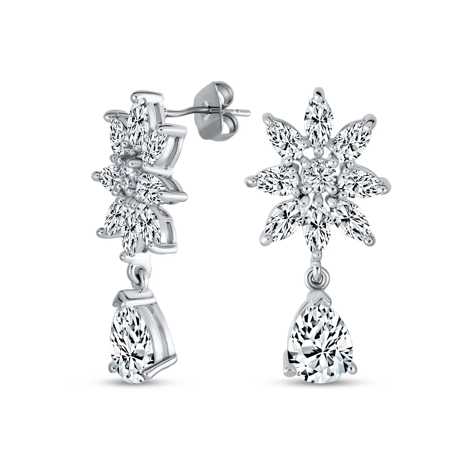 Bridal  Marquise Leaf CZ Choker Necklace Earrings Set - Image 2