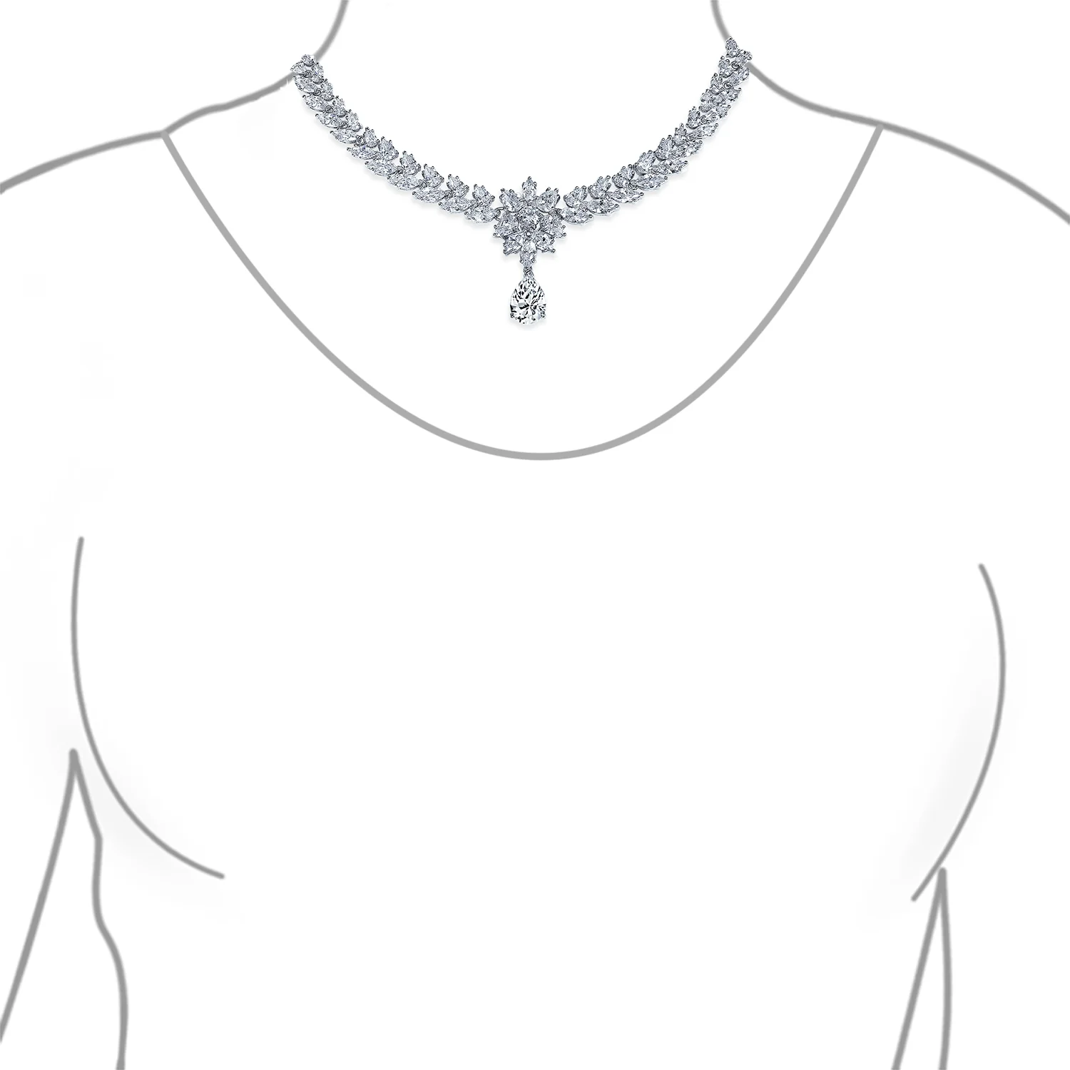 Bridal  Marquise Leaf CZ Choker Necklace Earrings Set - Image 5