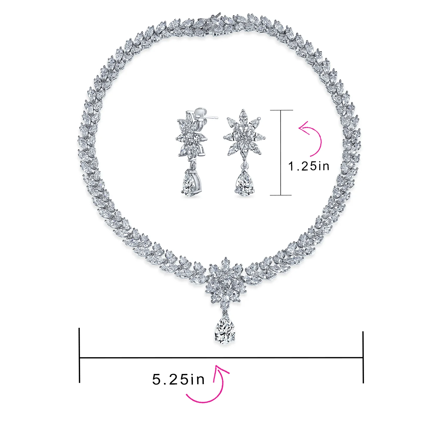 Bridal  Marquise Leaf CZ Choker Necklace Earrings Set - Image 6