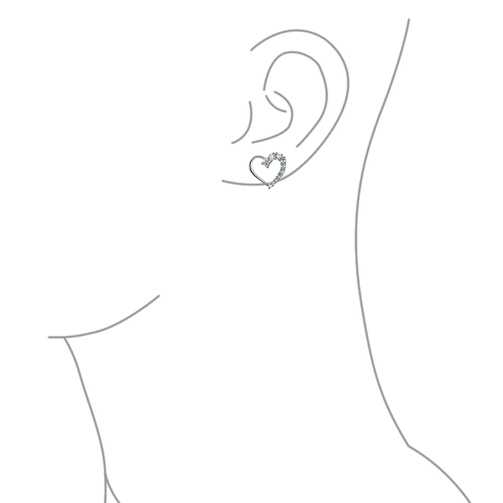 Bridal Love Journey CZ Stud Earrings Heart Shaped Pave Sterling Silver Gift - Image 3