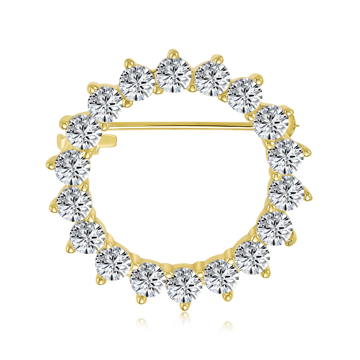 Bridal Marquise CZ Circle Brooche Pin for Wedding GoldSilver Plated Brass - Image 2