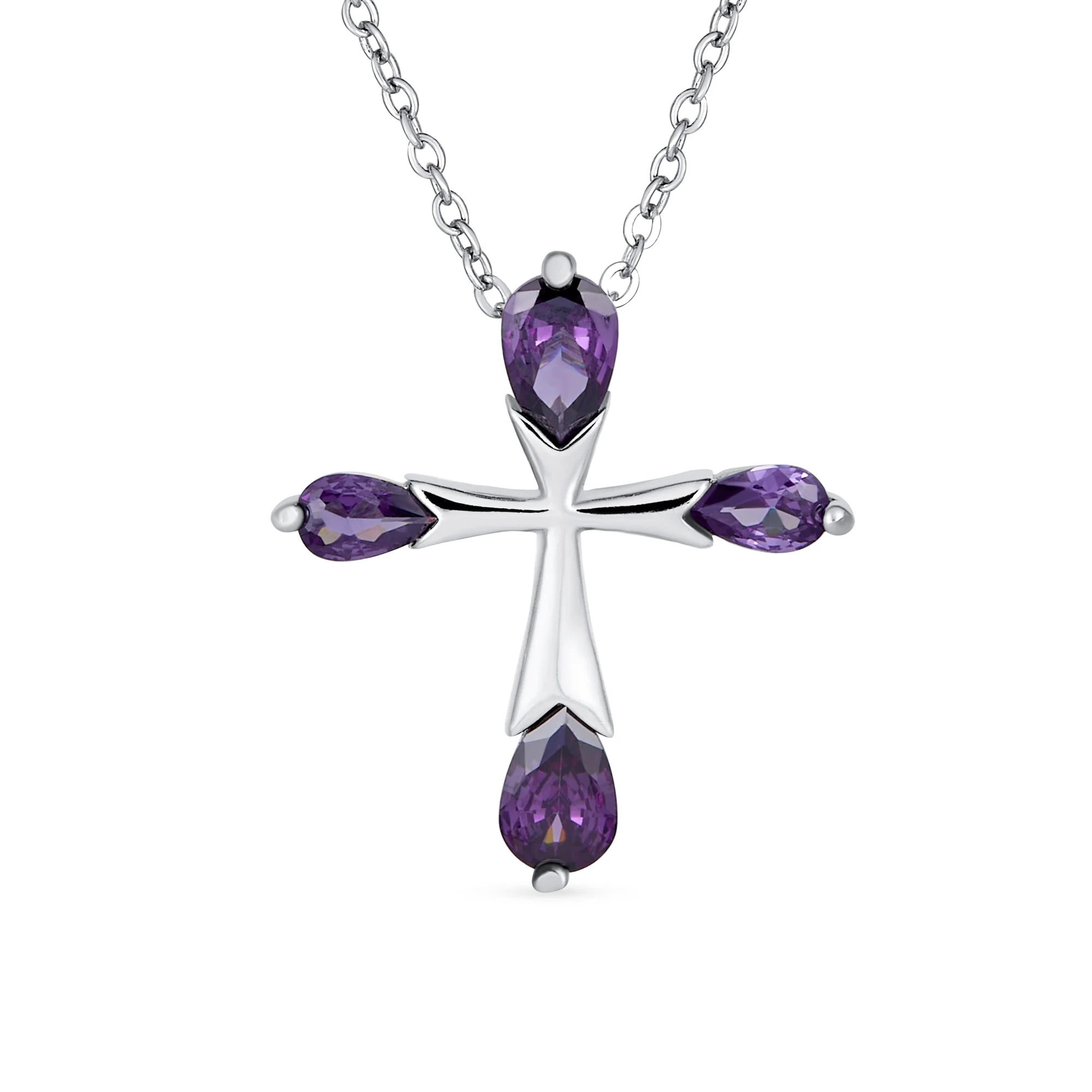 Bridal Religious CZ Teardrop Cross Necklace Pendant - Image 2