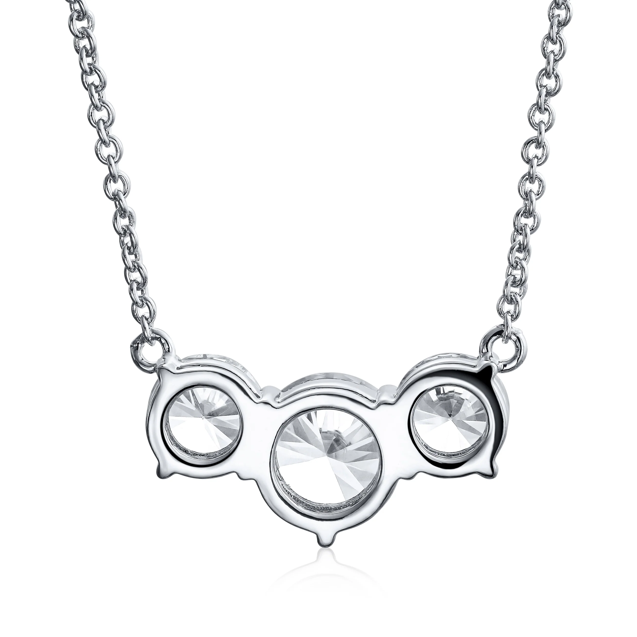 2CTW Three Stone Past Present Future Solitaire CZ Necklace - Image 4