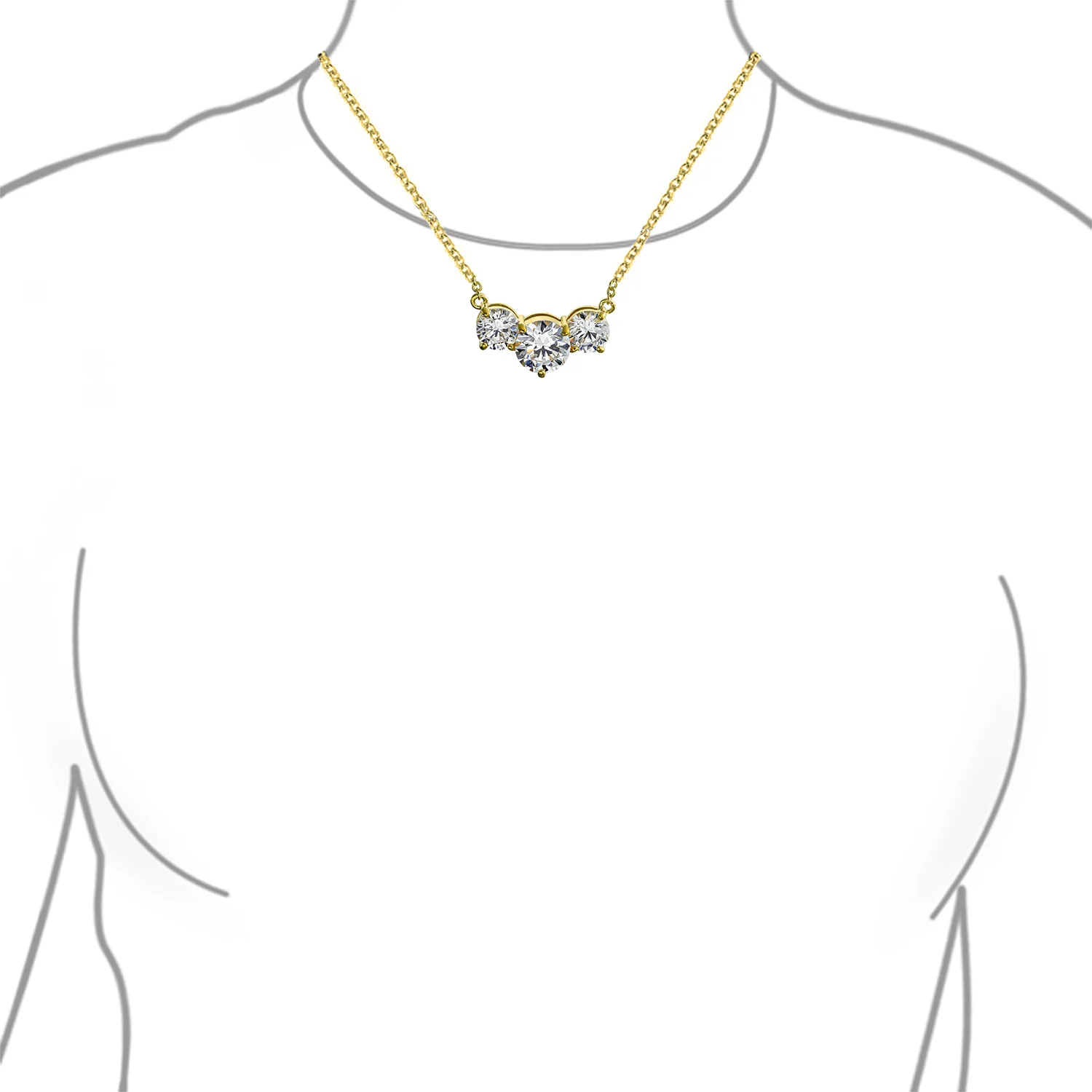 2CTW Three Stone Past Present Future Solitaire CZ Necklace - Image 5