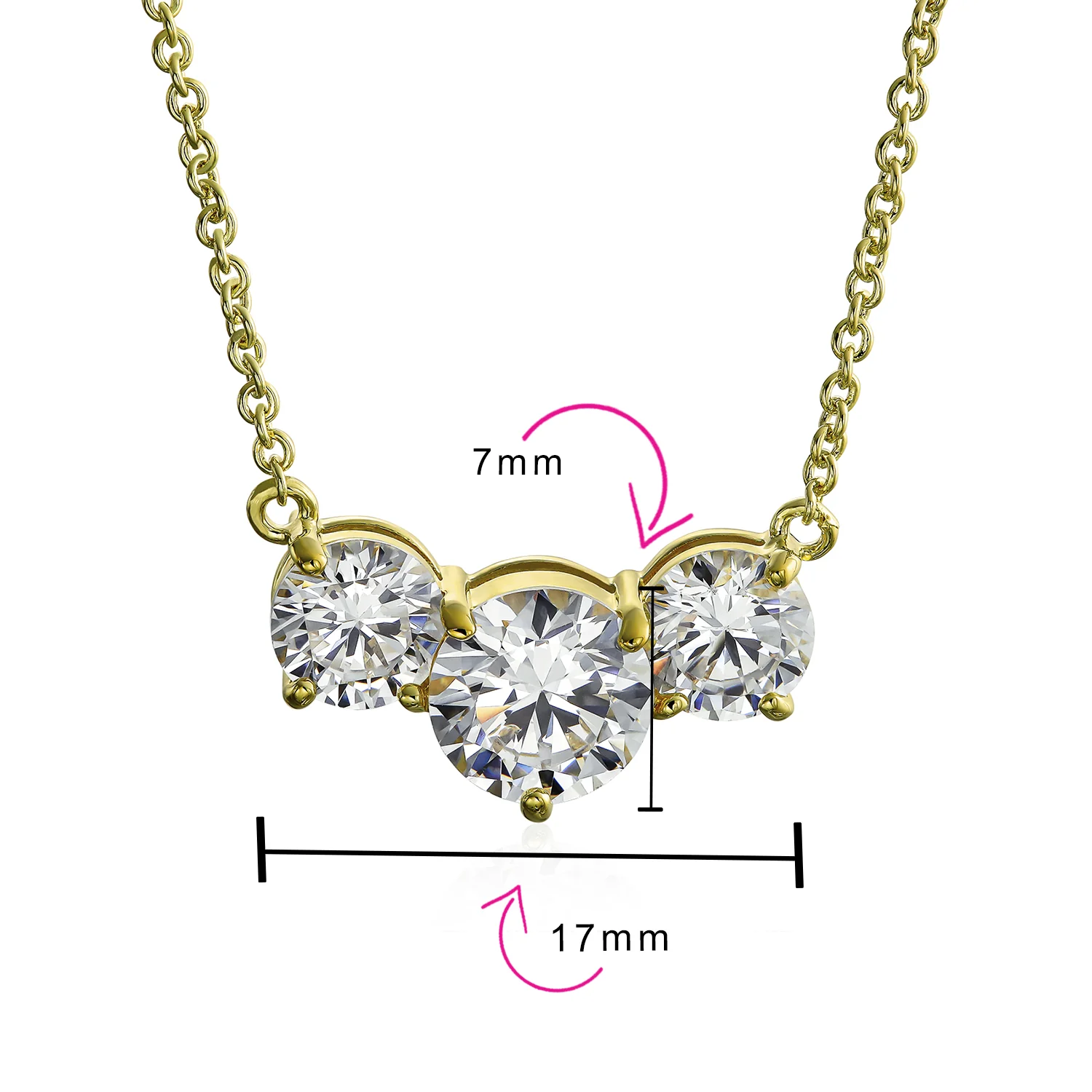 2CTW Three Stone Past Present Future Solitaire CZ Necklace - Image 7