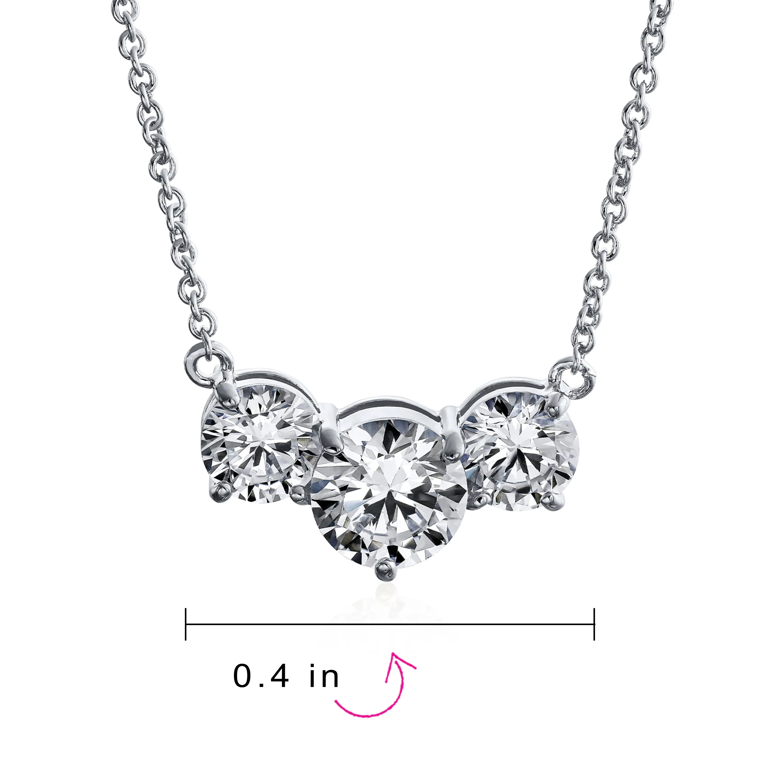 2CTW Three Stone Past Present Future Solitaire CZ Necklace - Image 8