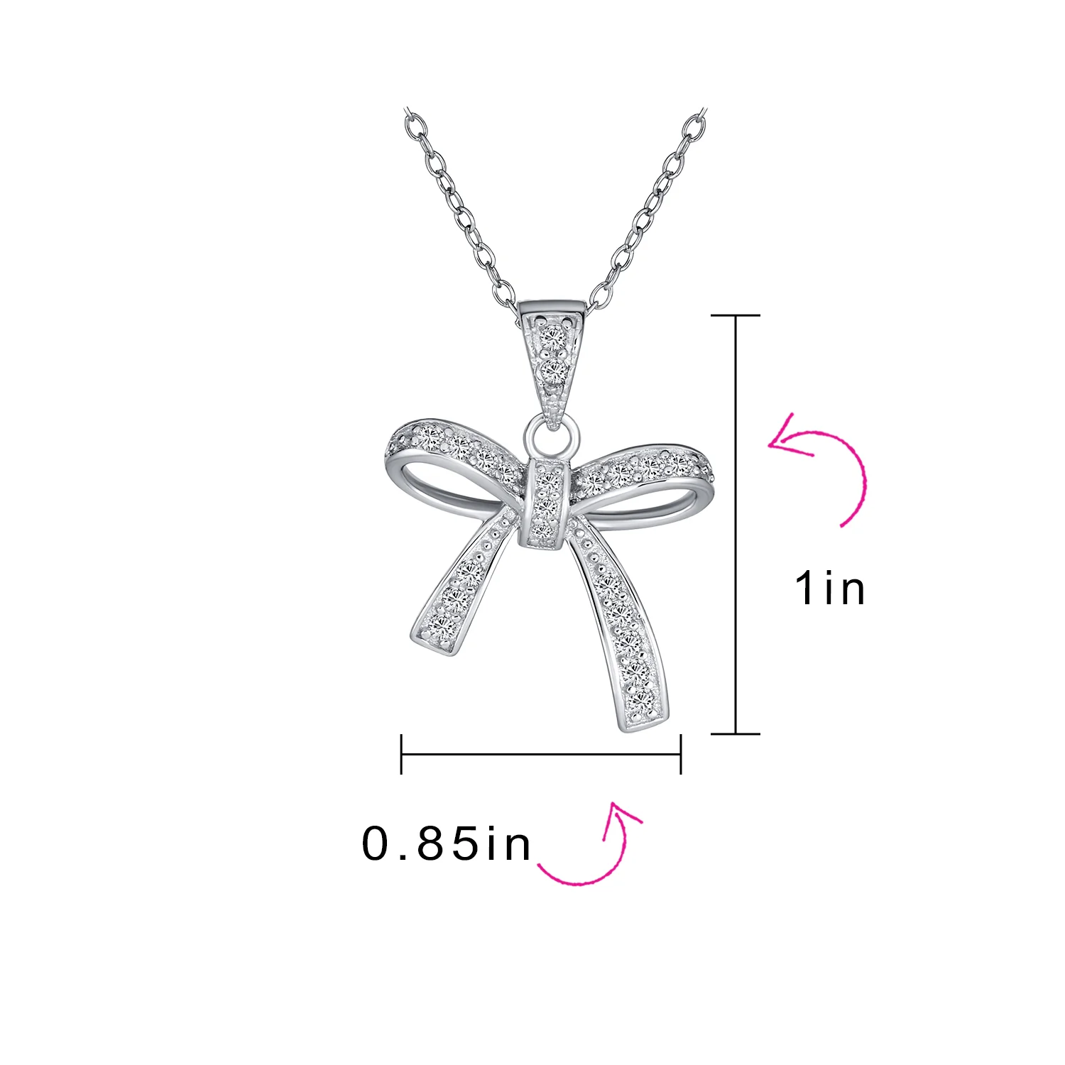 Dainty Cubic Zirconia Pave CZ Station Ribbon Bow Pendant Necklace .925 Sterling Silver - Image 4