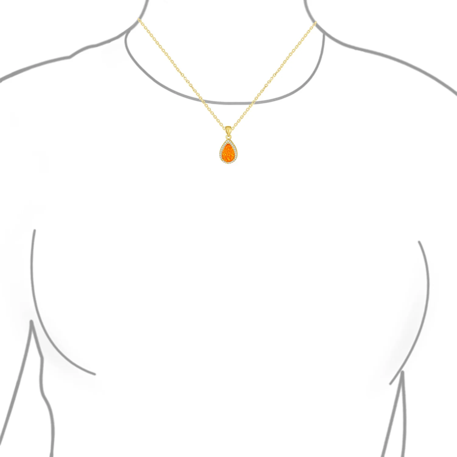 Bridal Necklace with CZ Accent and Opal Teardrop Pendant in Sterling Silver - Image 11