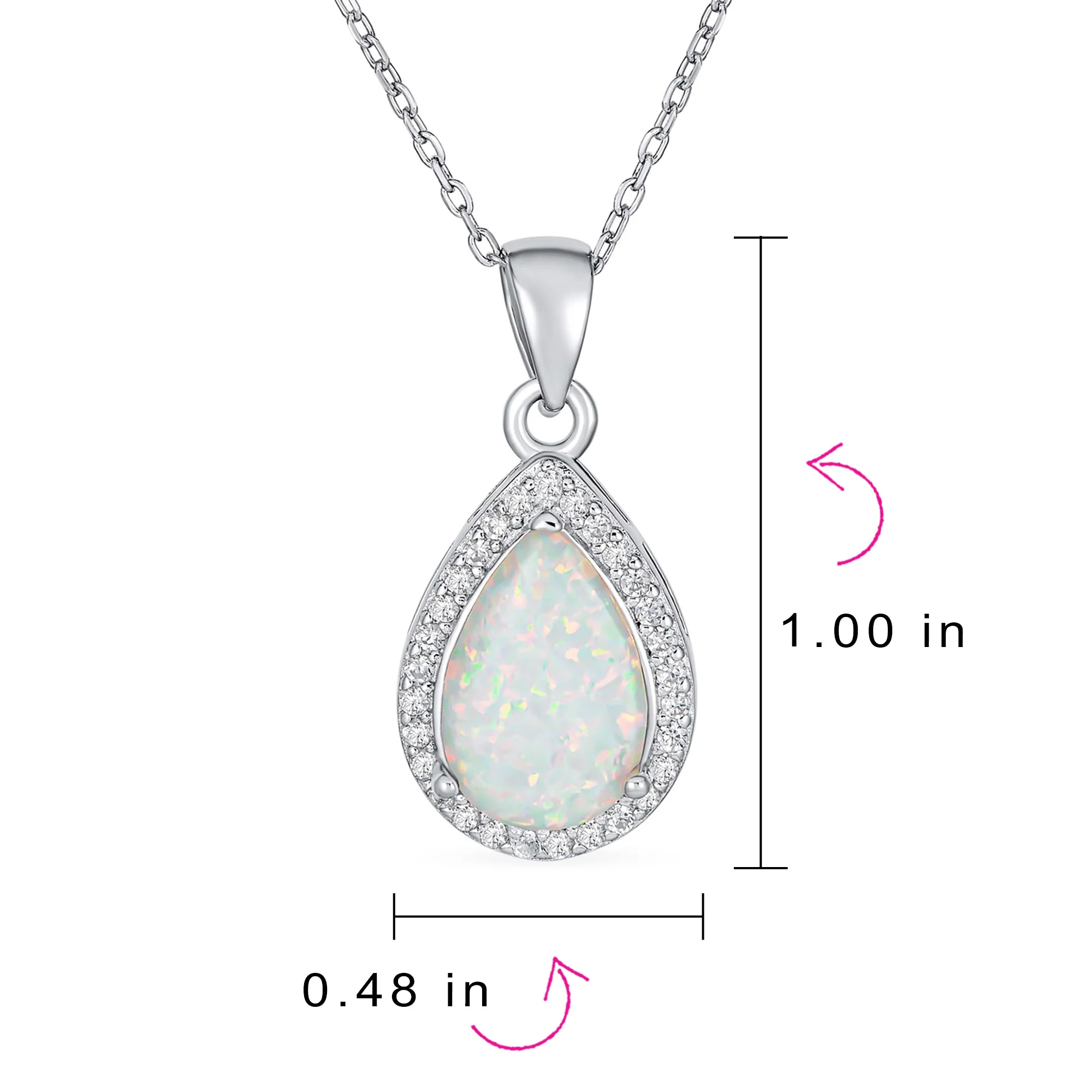Bridal Necklace with CZ Accent and Opal Teardrop Pendant in Sterling Silver - Image 13