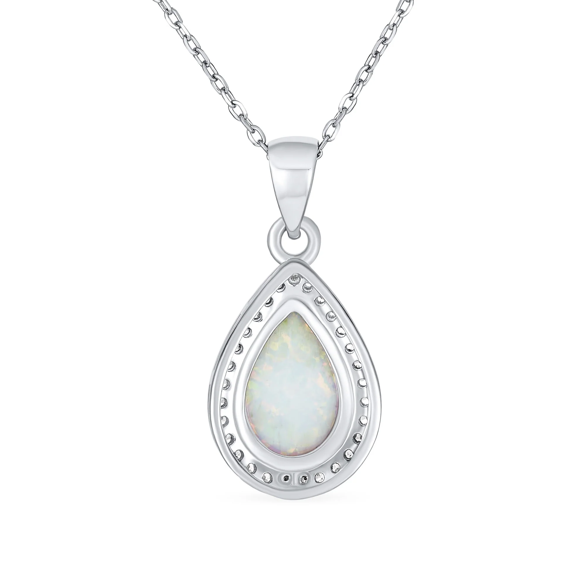 Bridal Necklace with CZ Accent and Opal Teardrop Pendant in Sterling Silver - Image 5