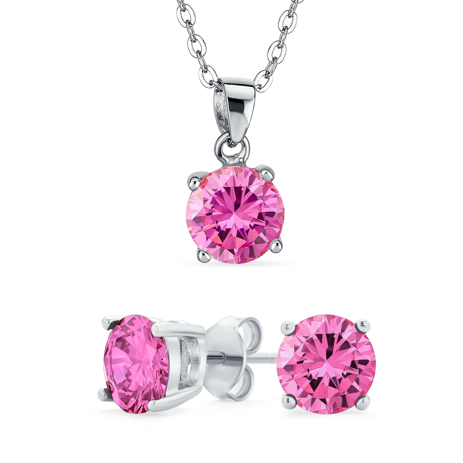 4CTW Round Yellow CZ Solitaire Stud Earrings & Pendant Necklace Set .925 Sterling Silver