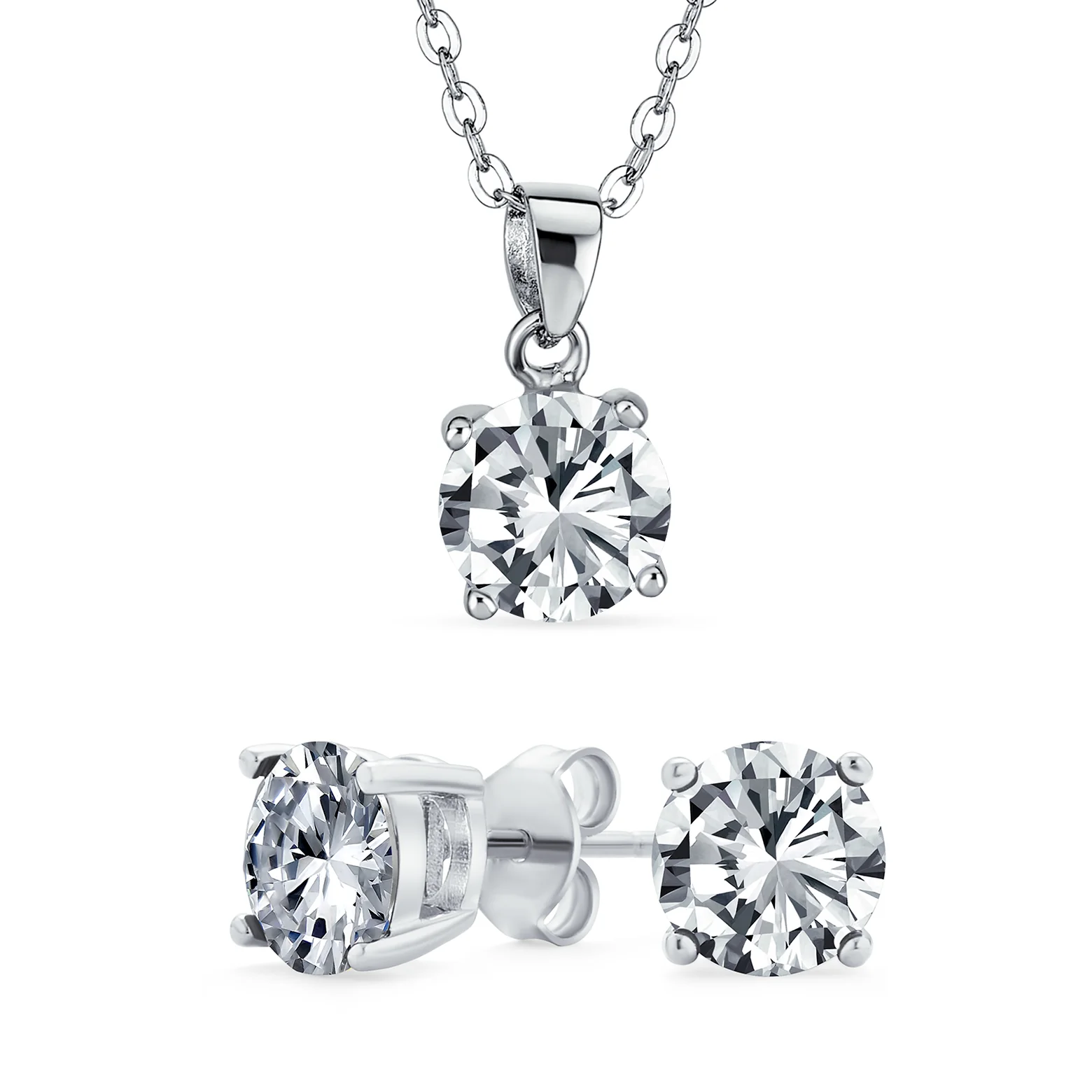 4CTW Round Yellow CZ Solitaire Stud Earrings & Pendant Necklace Set .925 Sterling Silver - Image 10
