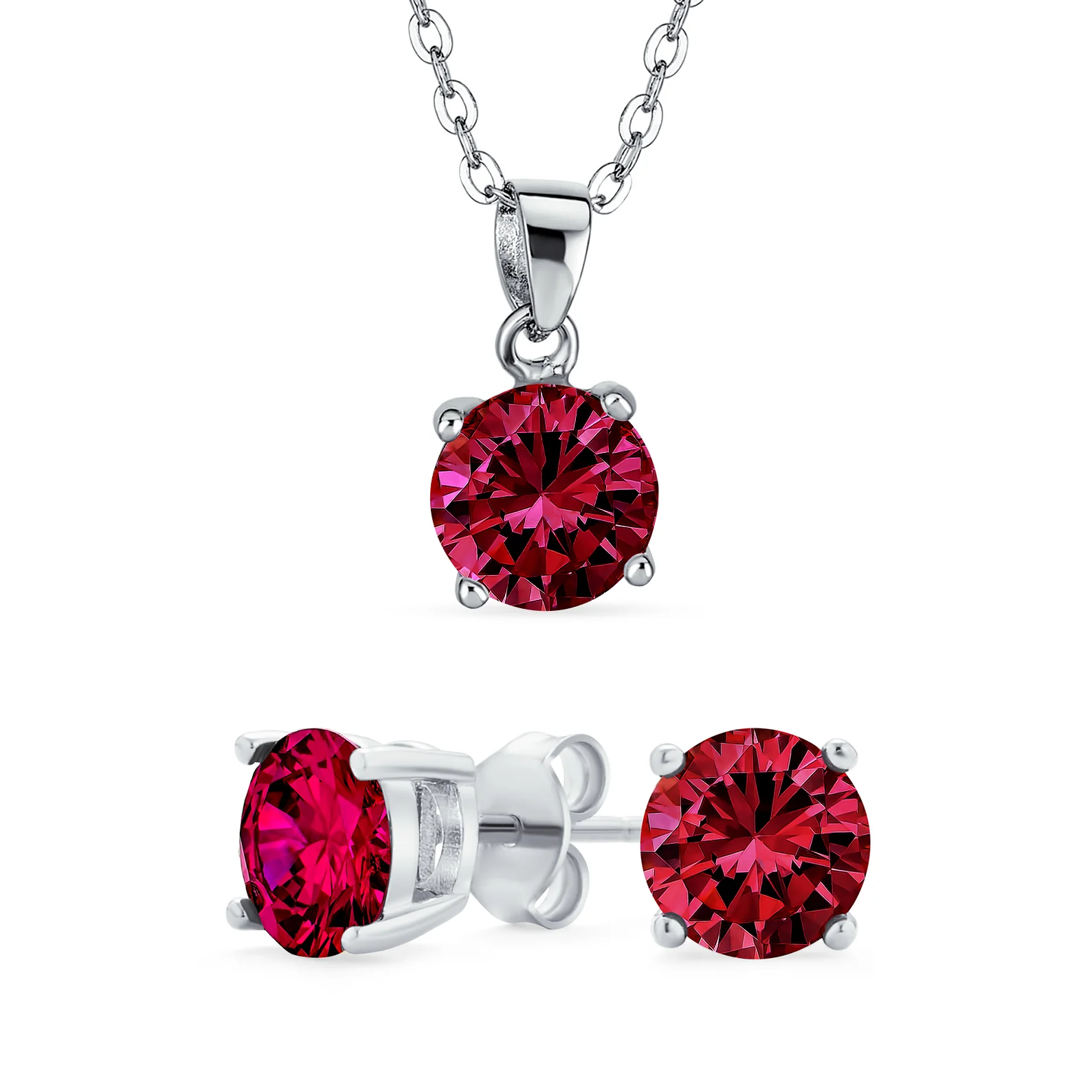 4CTW Round Yellow CZ Solitaire Stud Earrings & Pendant Necklace Set .925 Sterling Silver - Image 2