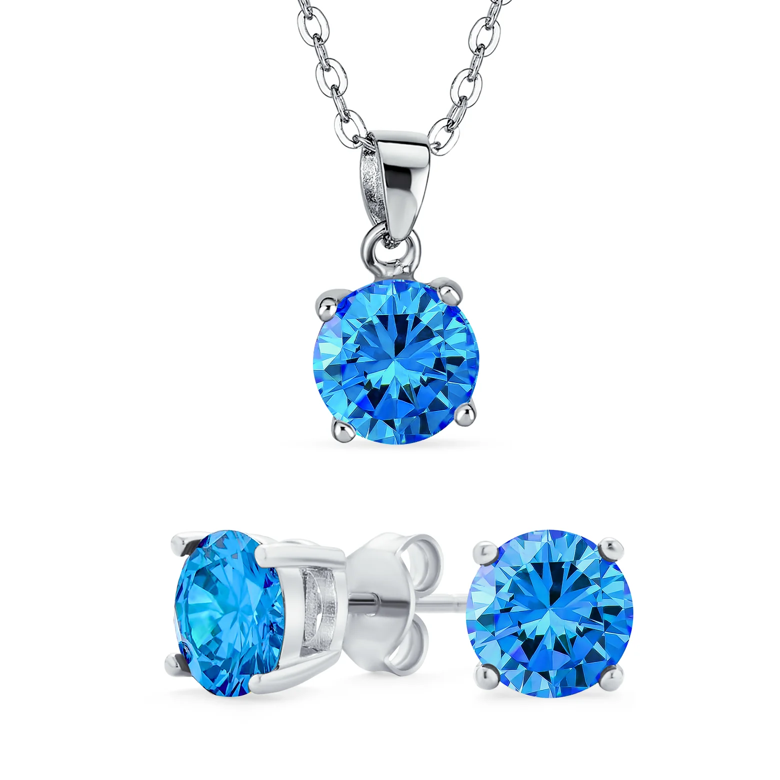 4CTW Round Yellow CZ Solitaire Stud Earrings & Pendant Necklace Set .925 Sterling Silver - Image 3
