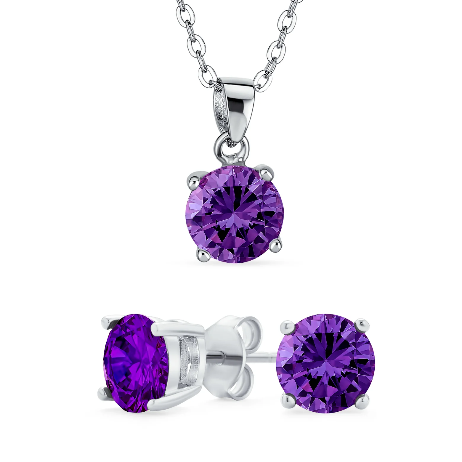 4CTW Round Yellow CZ Solitaire Stud Earrings & Pendant Necklace Set .925 Sterling Silver - Image 7