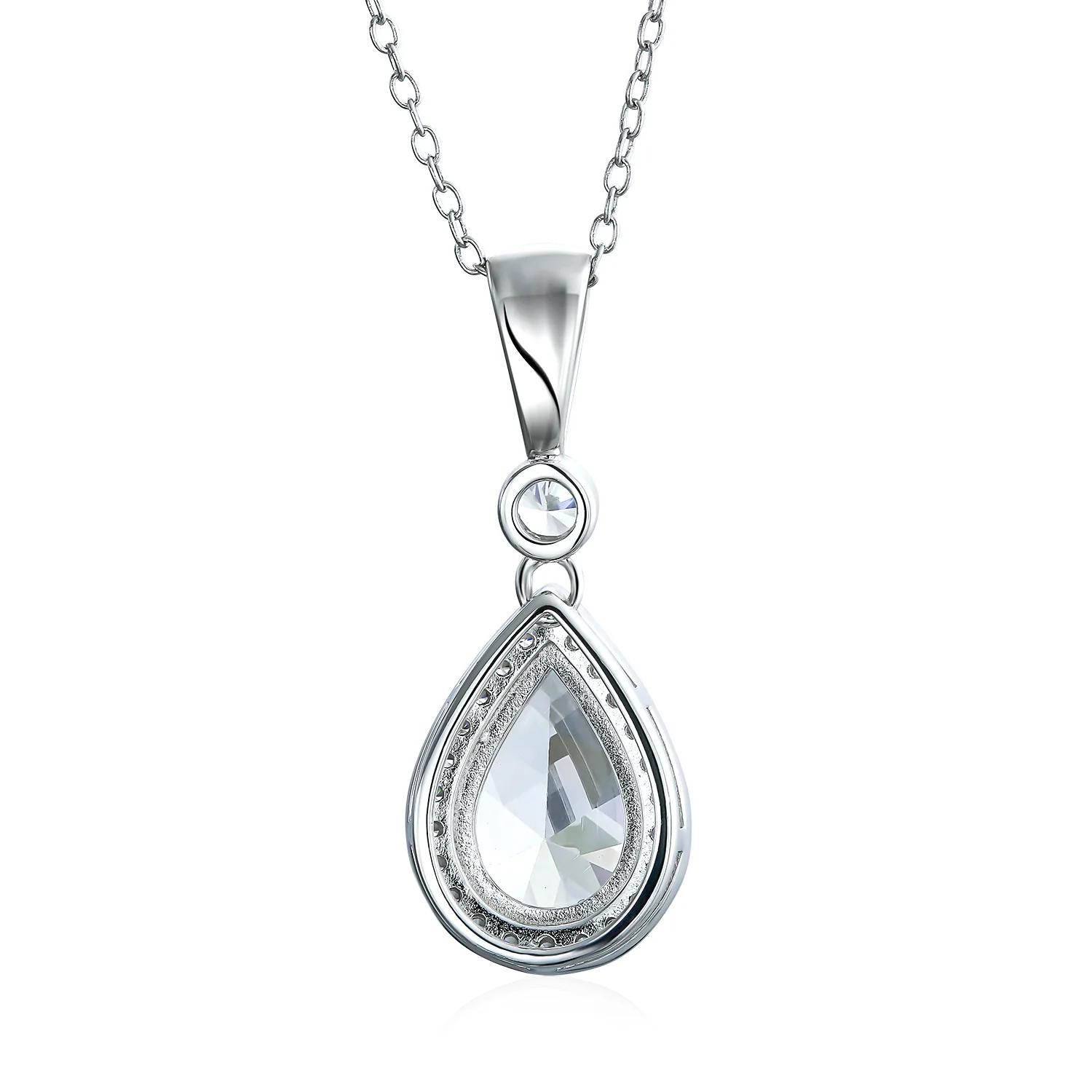 Traditional Bridal CZ Teardrop Solitaire Pendant Necklace Cubic Zirconia .925 Sterling Silver - Image 2