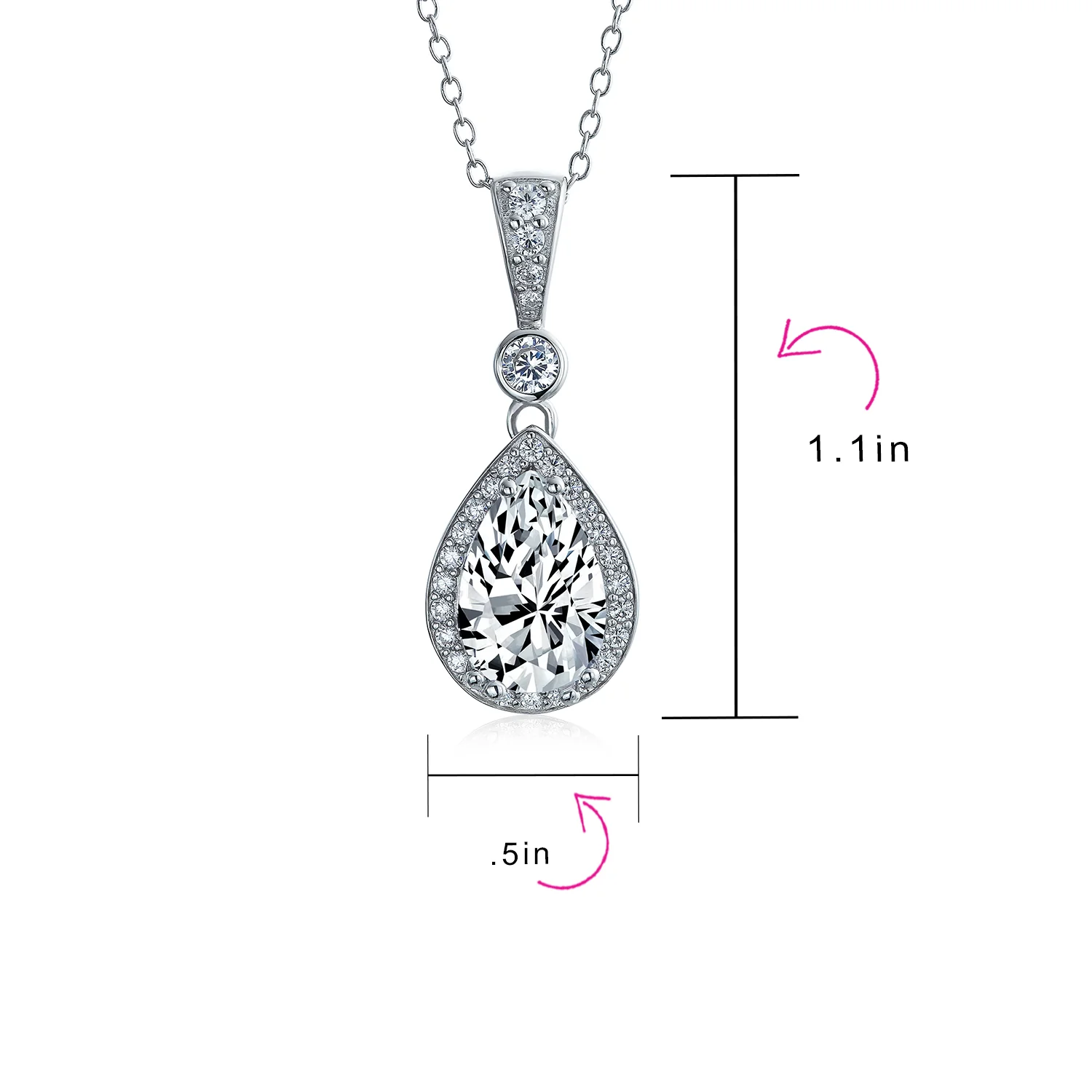 Traditional Bridal CZ Teardrop Solitaire Pendant Necklace Cubic Zirconia .925 Sterling Silver - Image 4