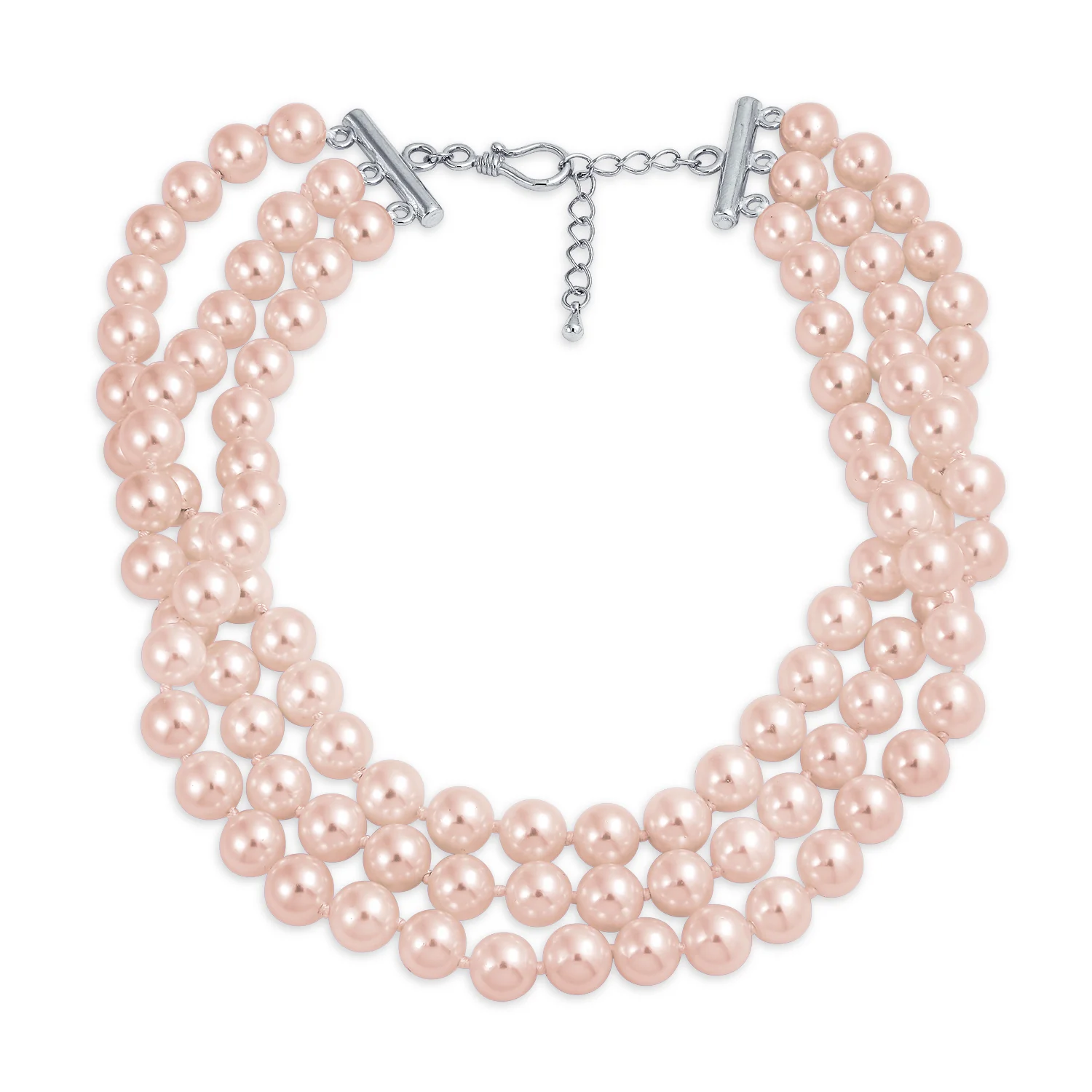 Bridal 3 Strand Wide Faux White Pearl Statement Choker Necklace - Image 6