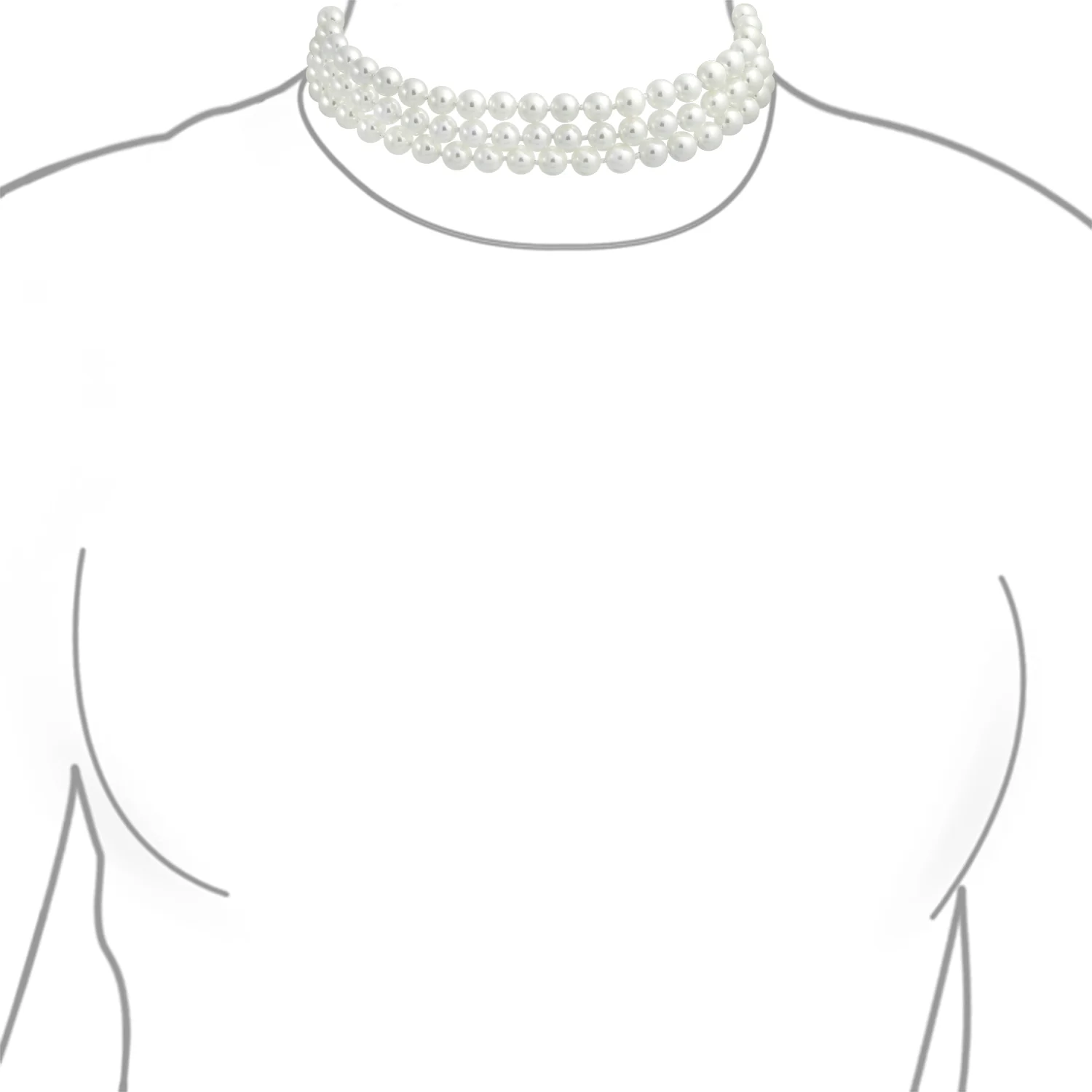 Bridal 3 Strand Wide Faux White Pearl Statement Choker Necklace - Image 7