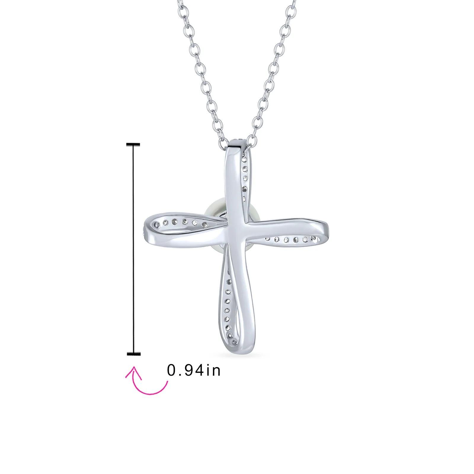 Bridal Necklace Sterling Silver Infinity Cross Simulated White Pearl Pendant - Image 4