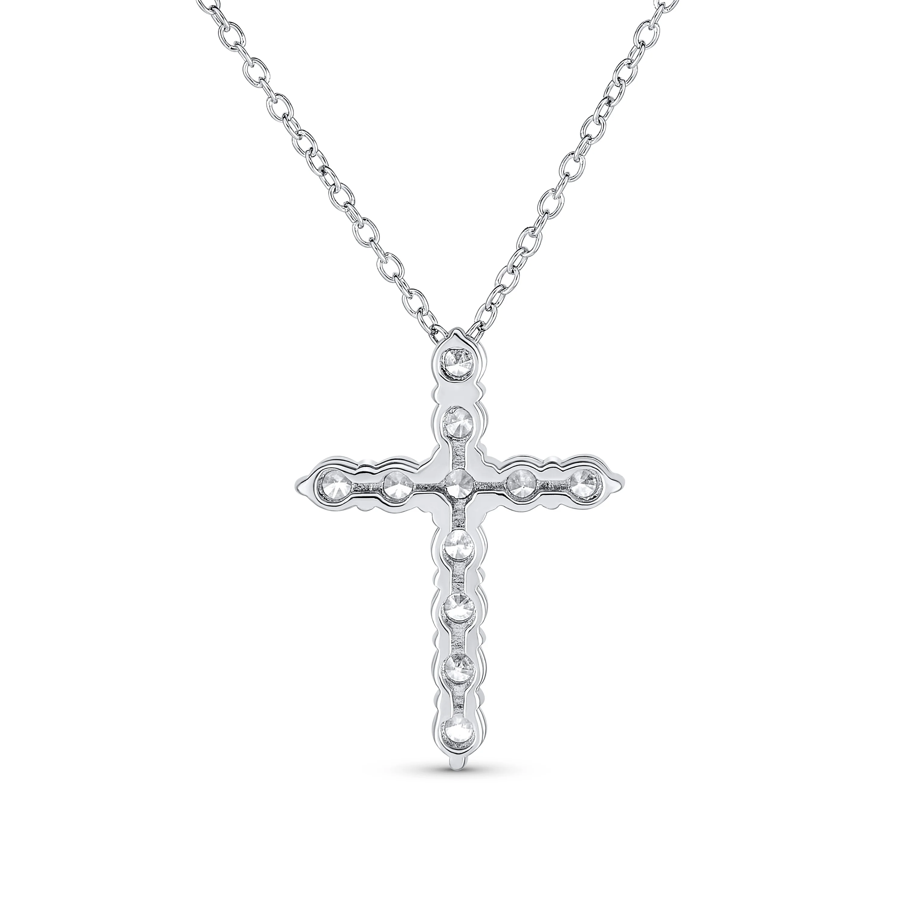 Bridal Necklace Minimalist Sterling Silver Cross Pendant with Cubic Zirconia - Image 2